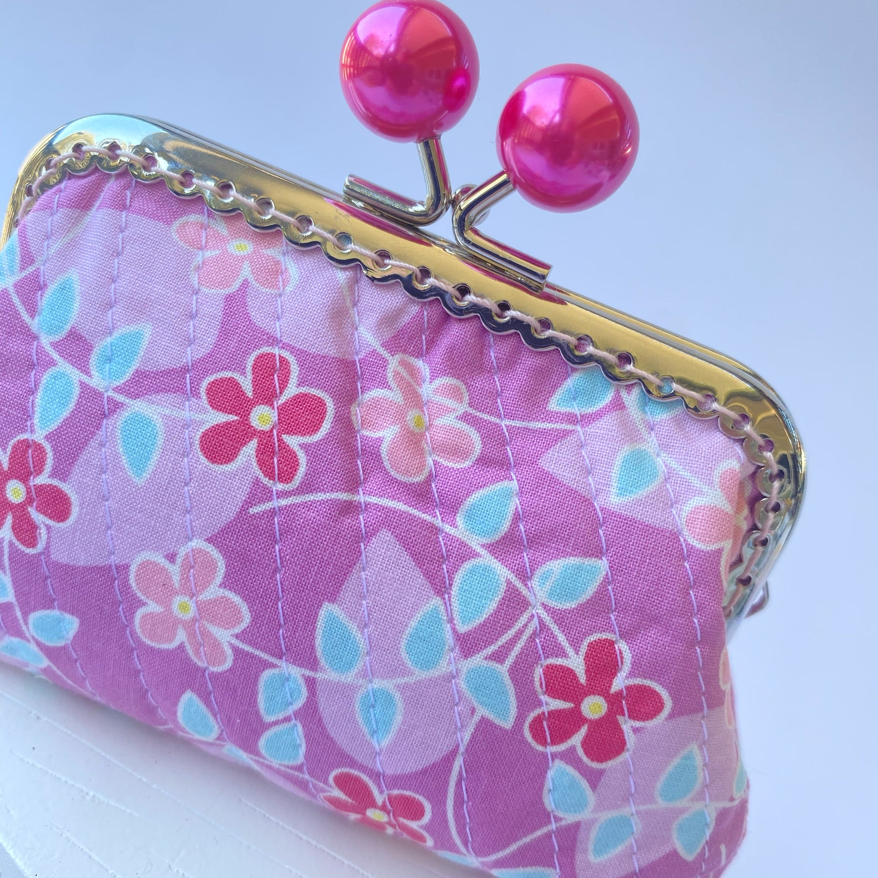 Small coin or cosmetic purse - pink and lilac