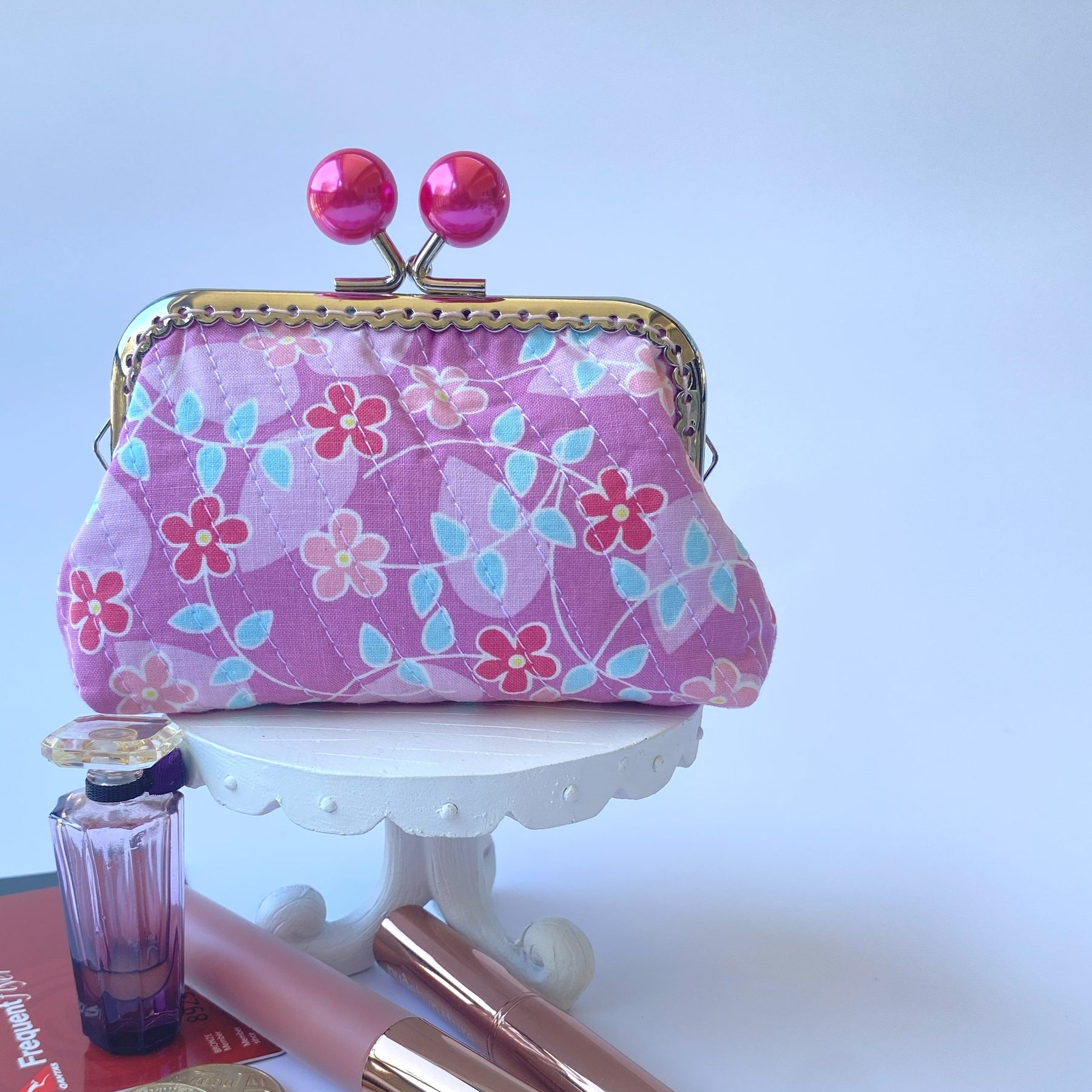 Small coin or cosmetic purse - pink and lilac