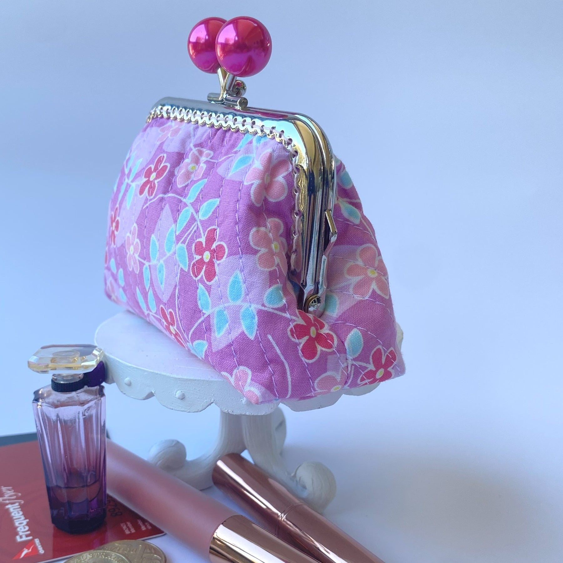 Small coin or cosmetic purse - pink and lilac