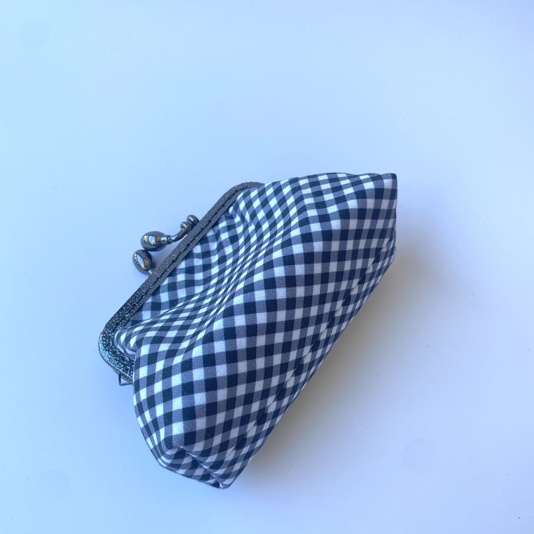 Small coin or cosmetic purse - black and white gingham