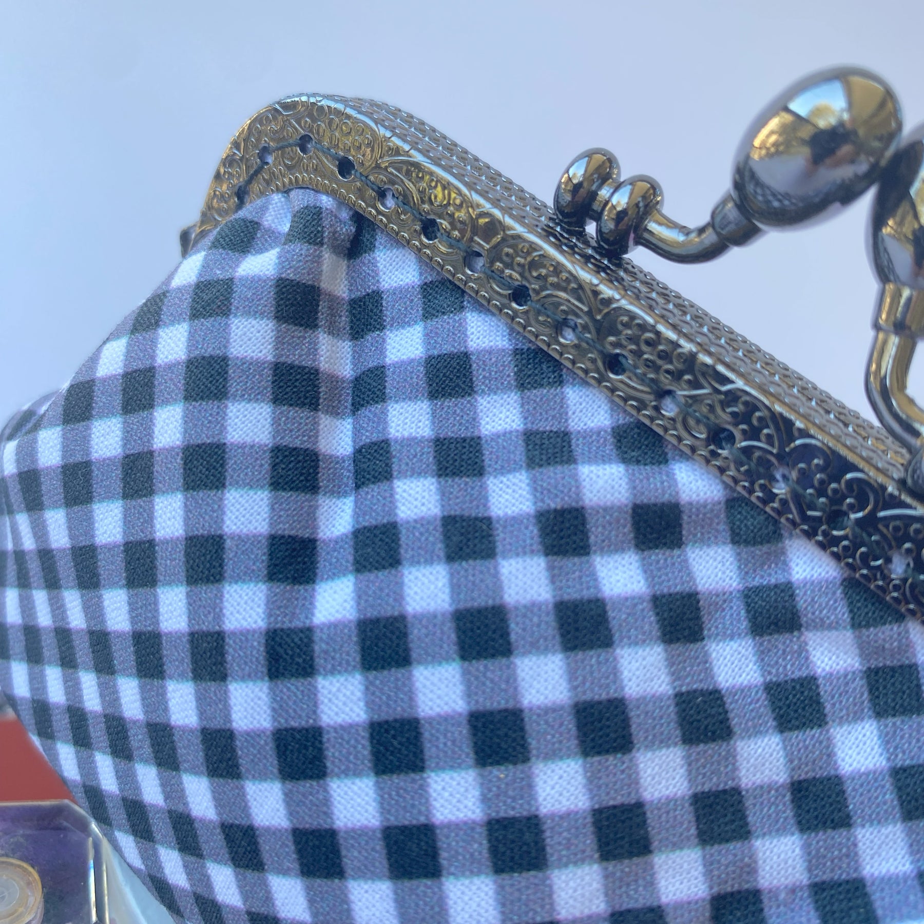 Small coin or cosmetic purse - black and white gingham