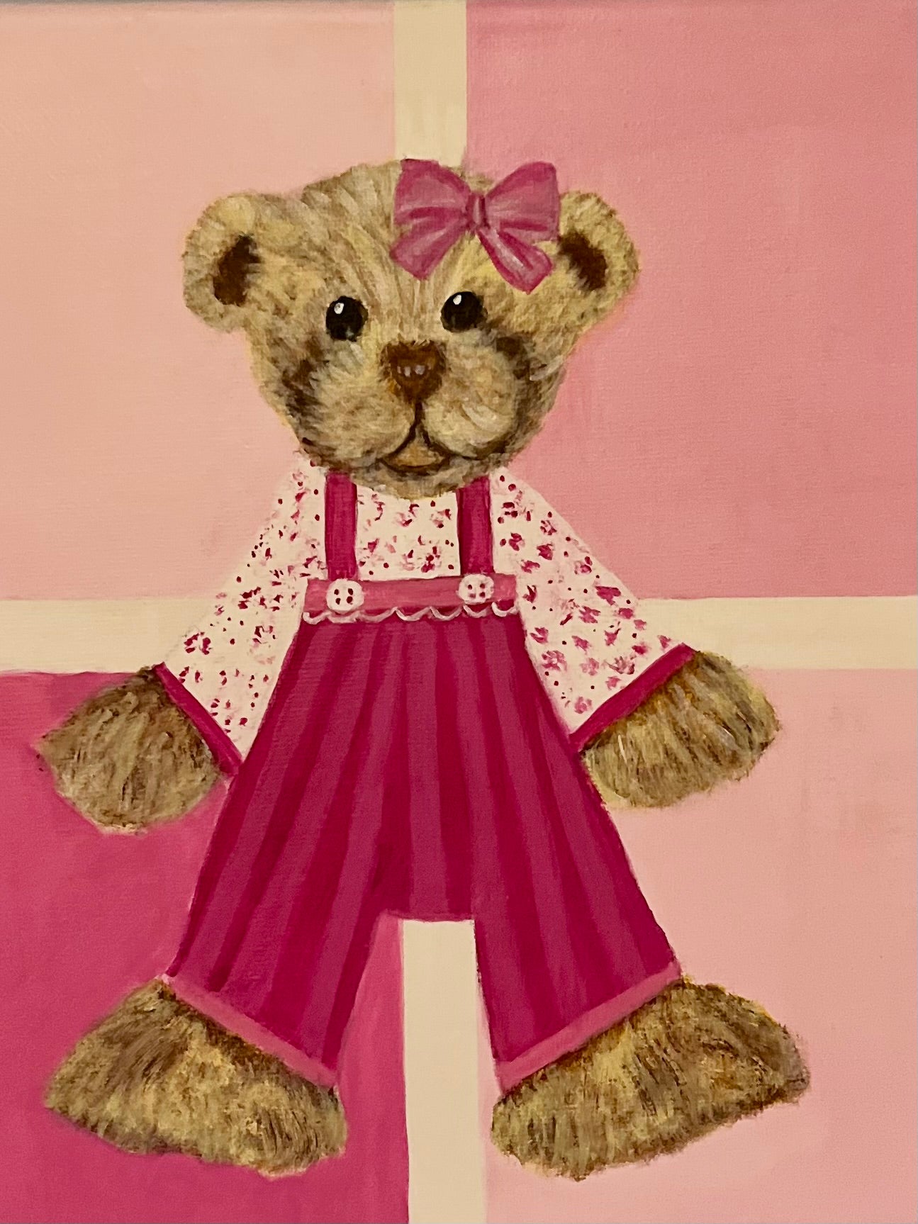 Baby bear in overalls