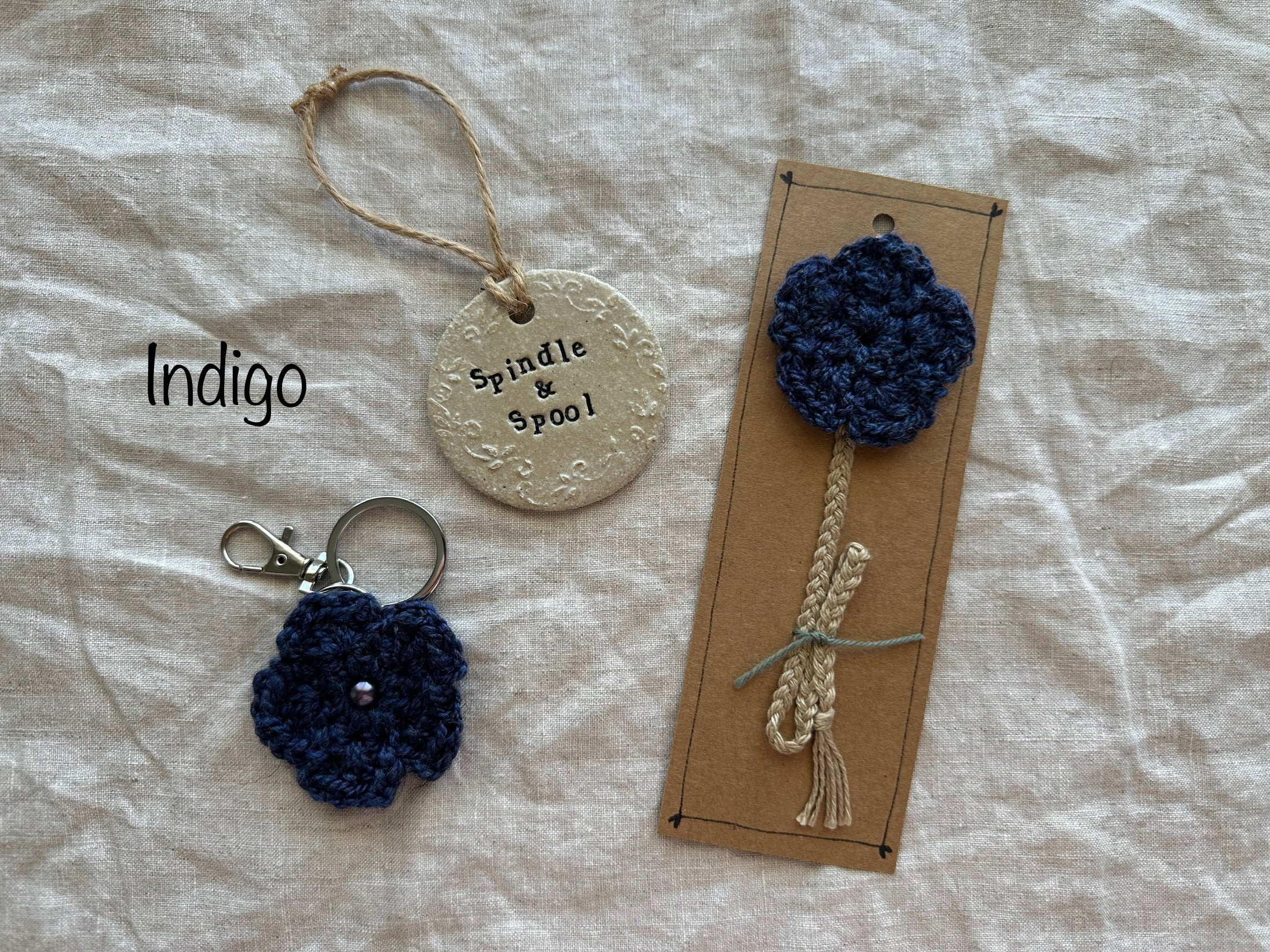 Handspun Crocheted Bookmark & Keyring Set