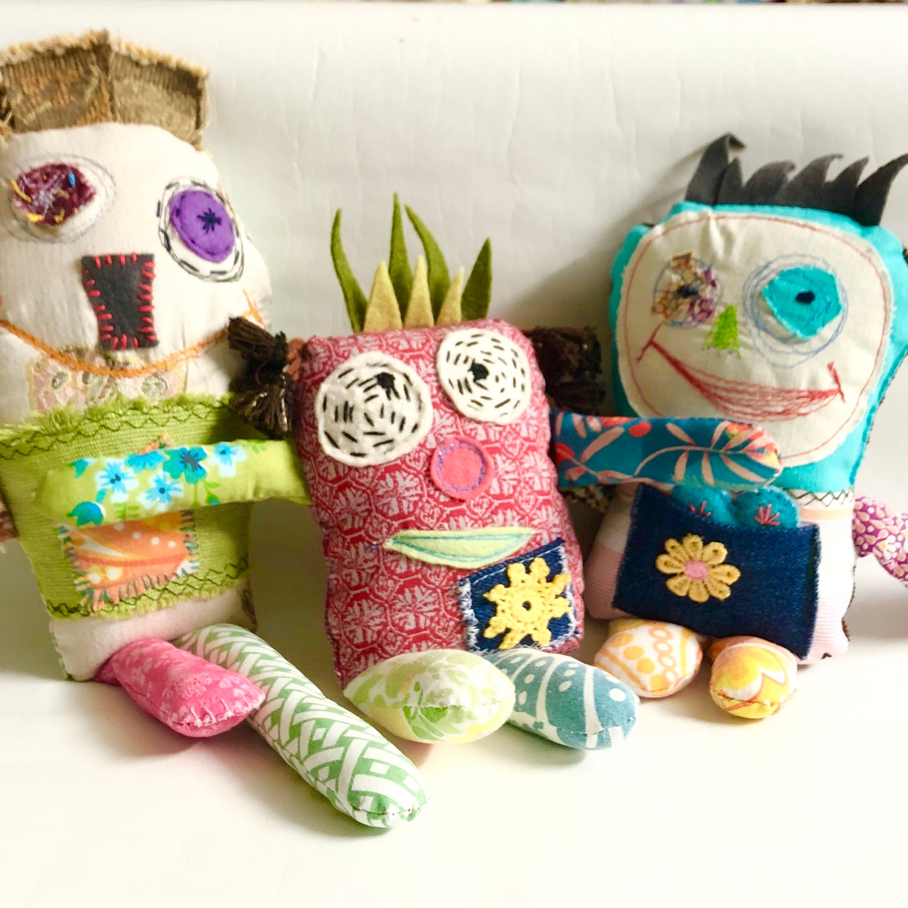 Fabric Monster Doll, Worry Doll, Softie Art Doll - Tippy