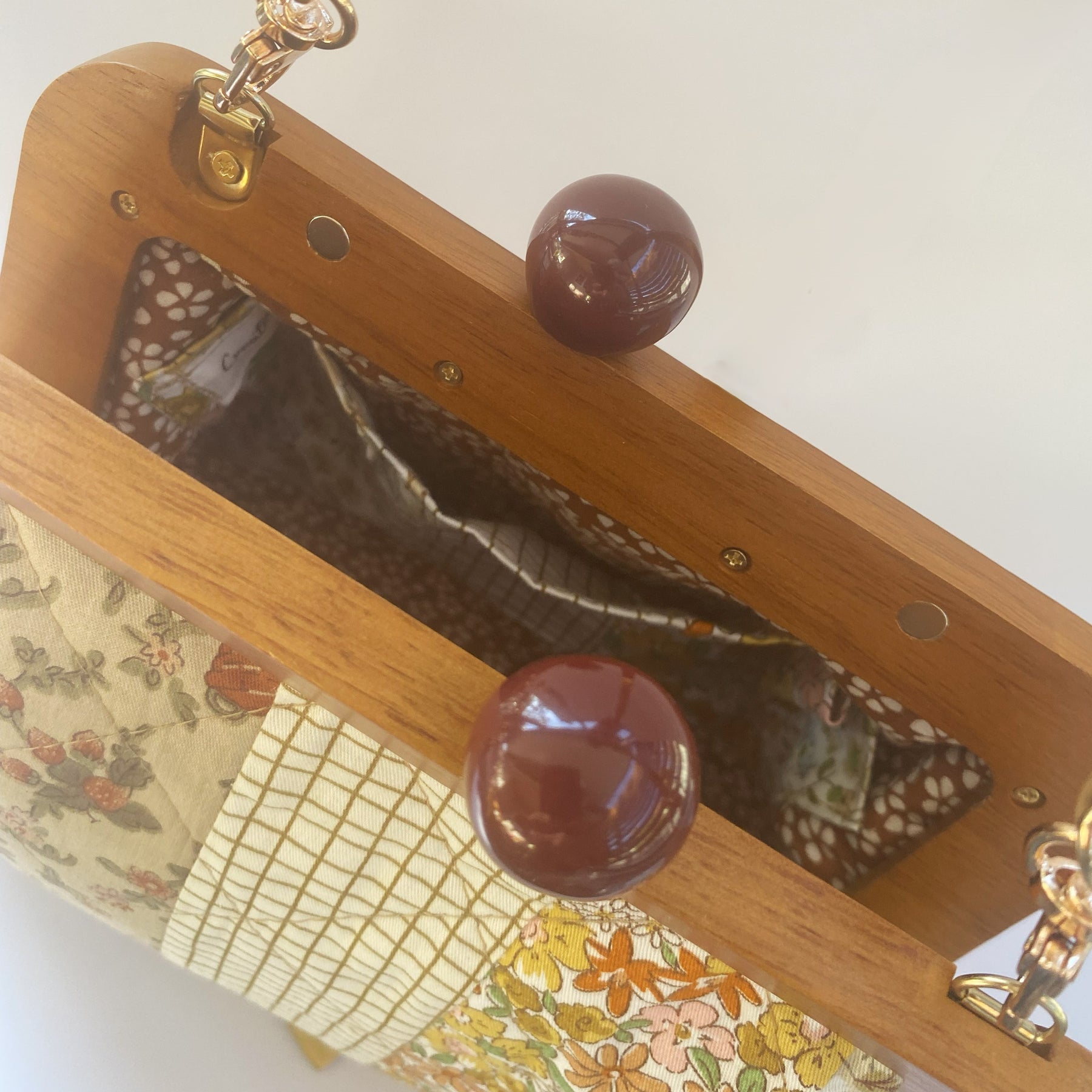 Clutch purse / handbag with timber frame - colours of nature