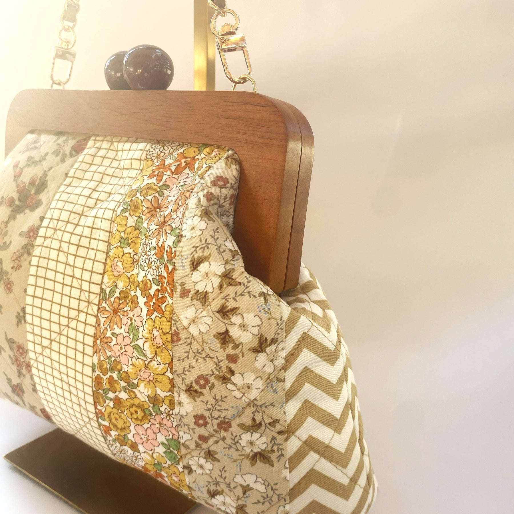 Clutch purse / handbag with timber frame - colours of nature