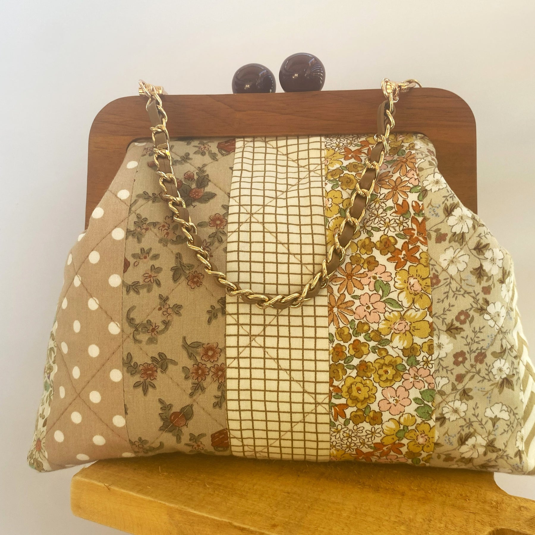 Clutch purse / handbag with timber frame - colours of nature