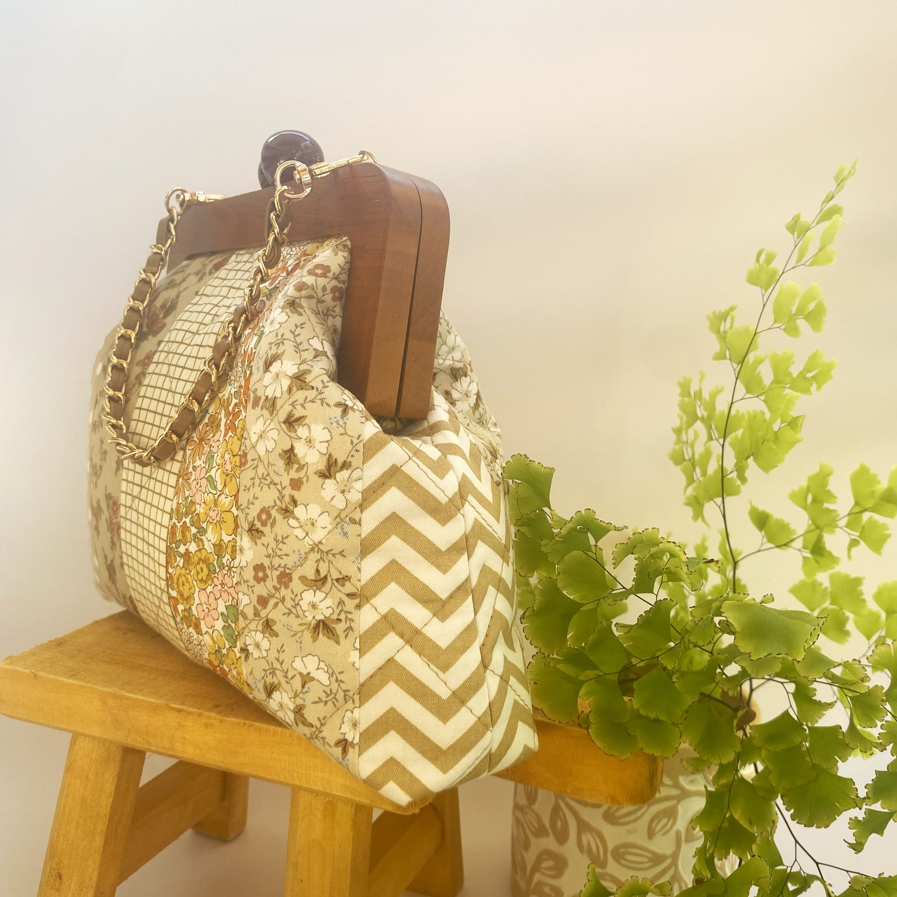Clutch purse / handbag with timber frame - colours of nature