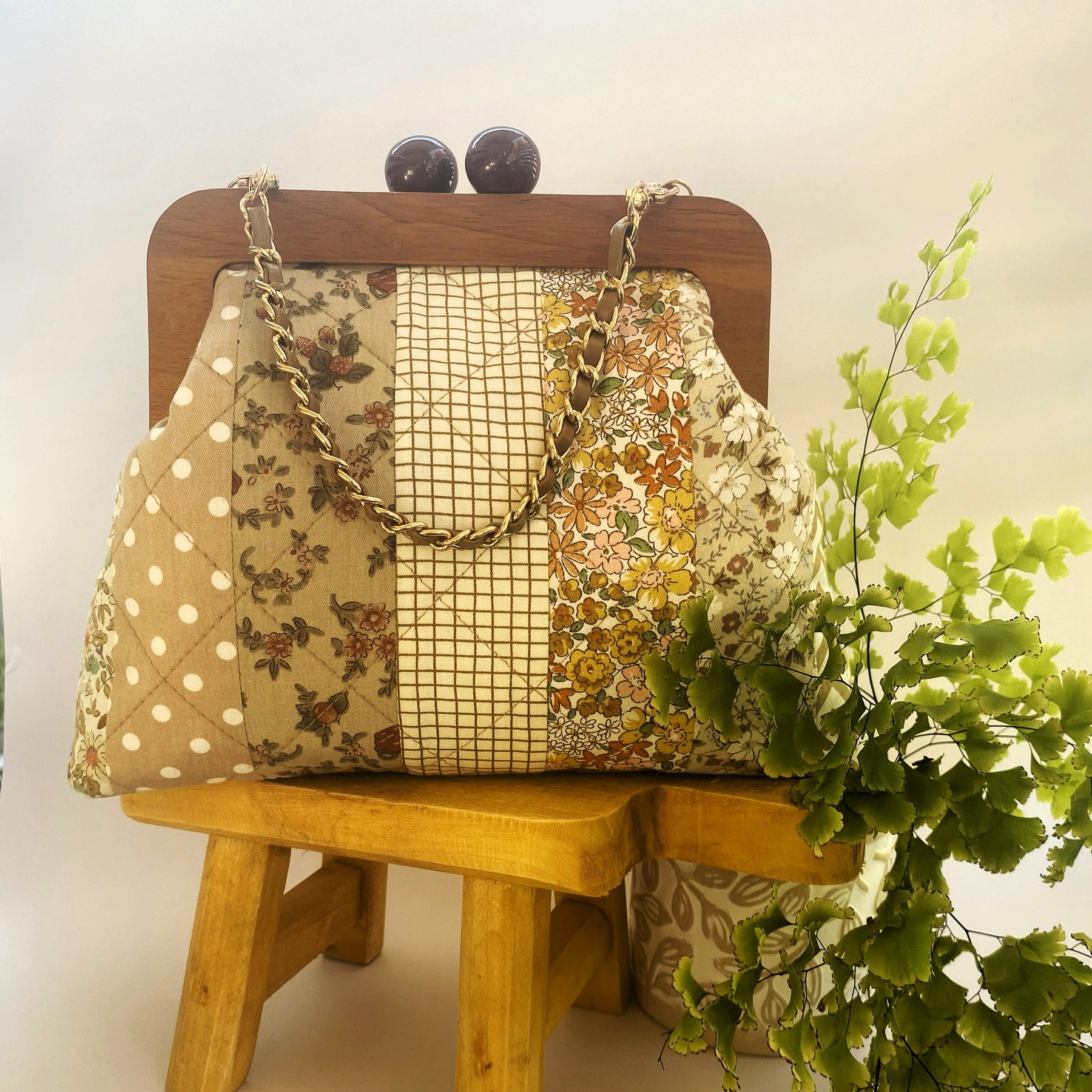 Clutch purse / handbag with timber frame - colours of nature