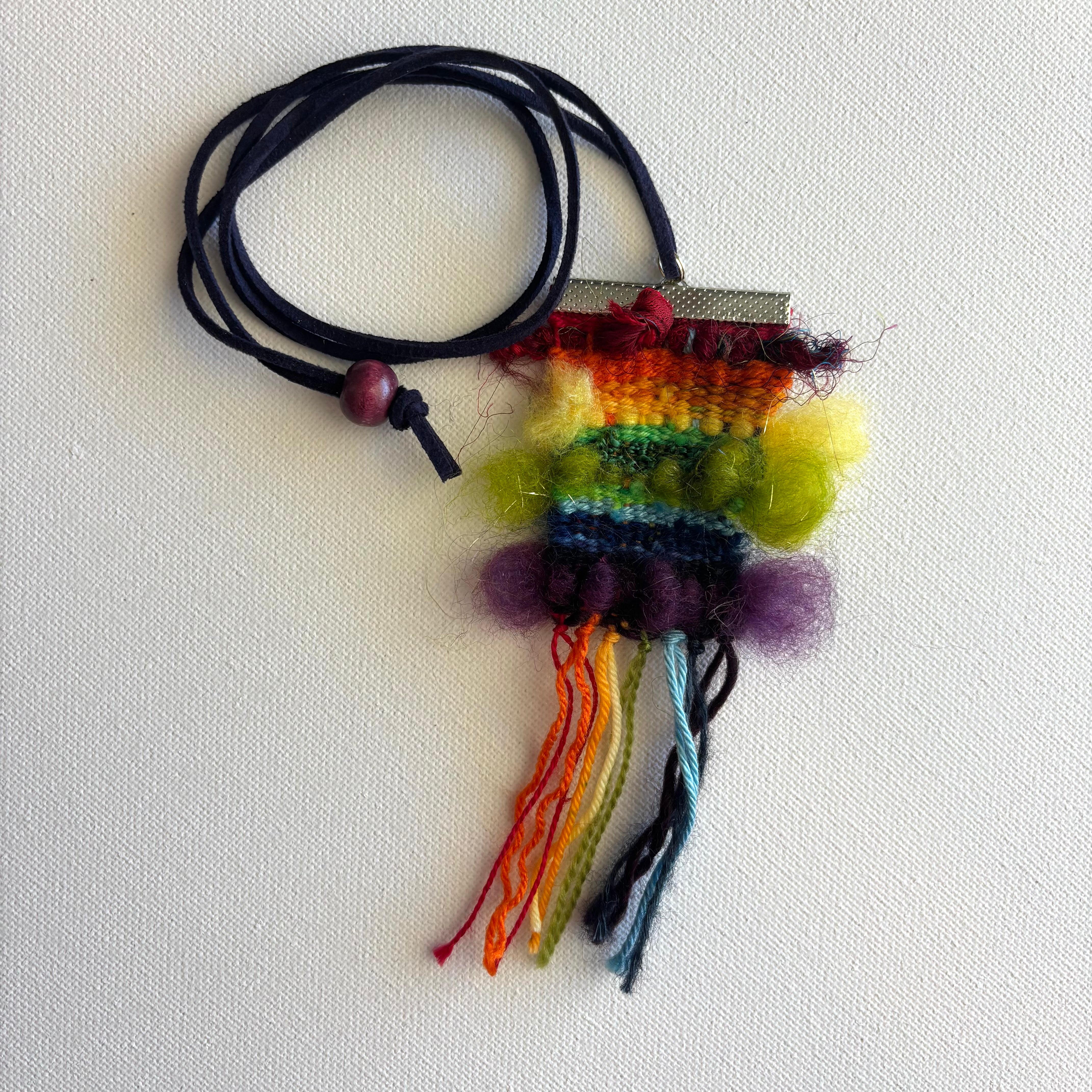 Handwoven Mini Weave Adjustable Necklace - Rainbow