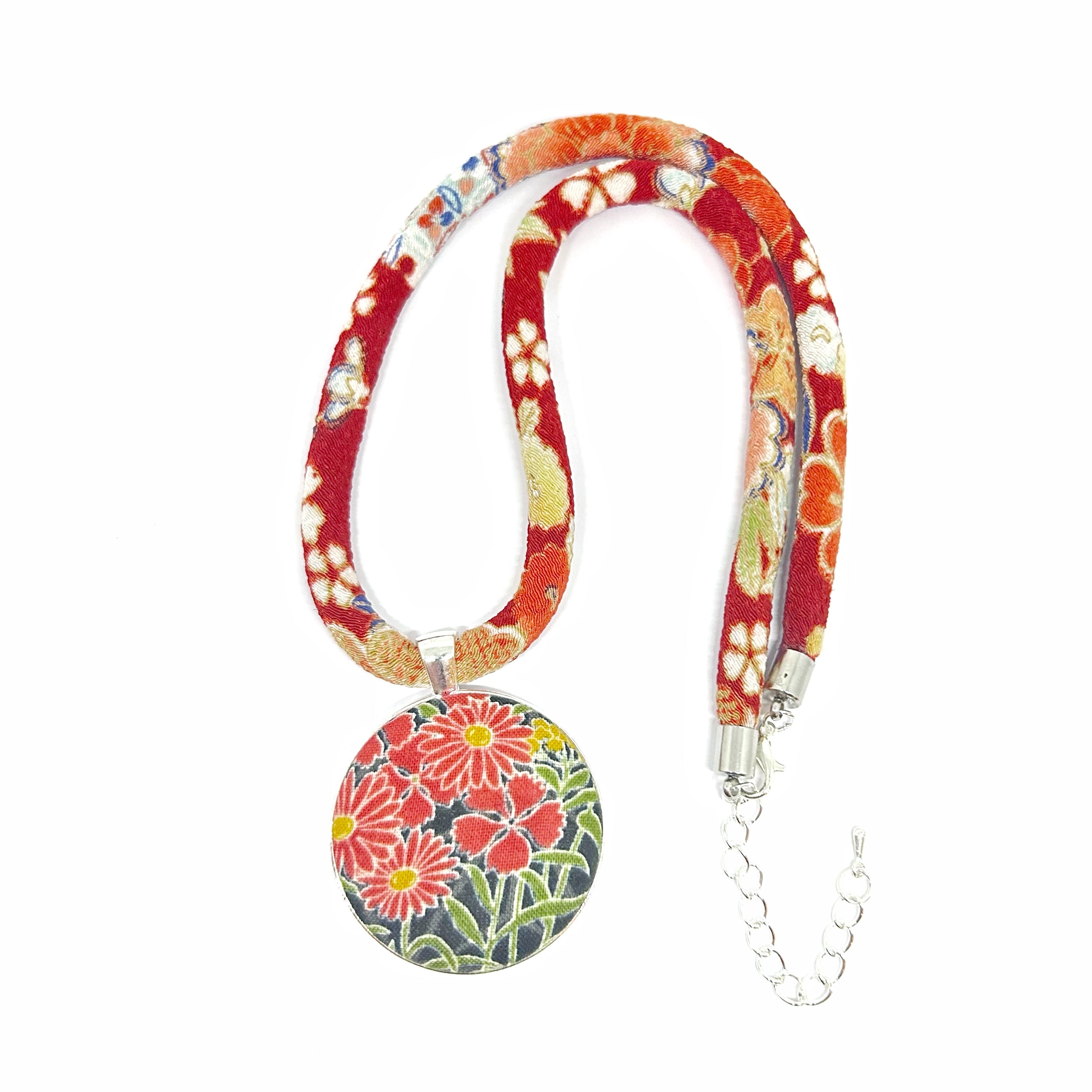 Kimono Pendant Necklace - Red Blossom