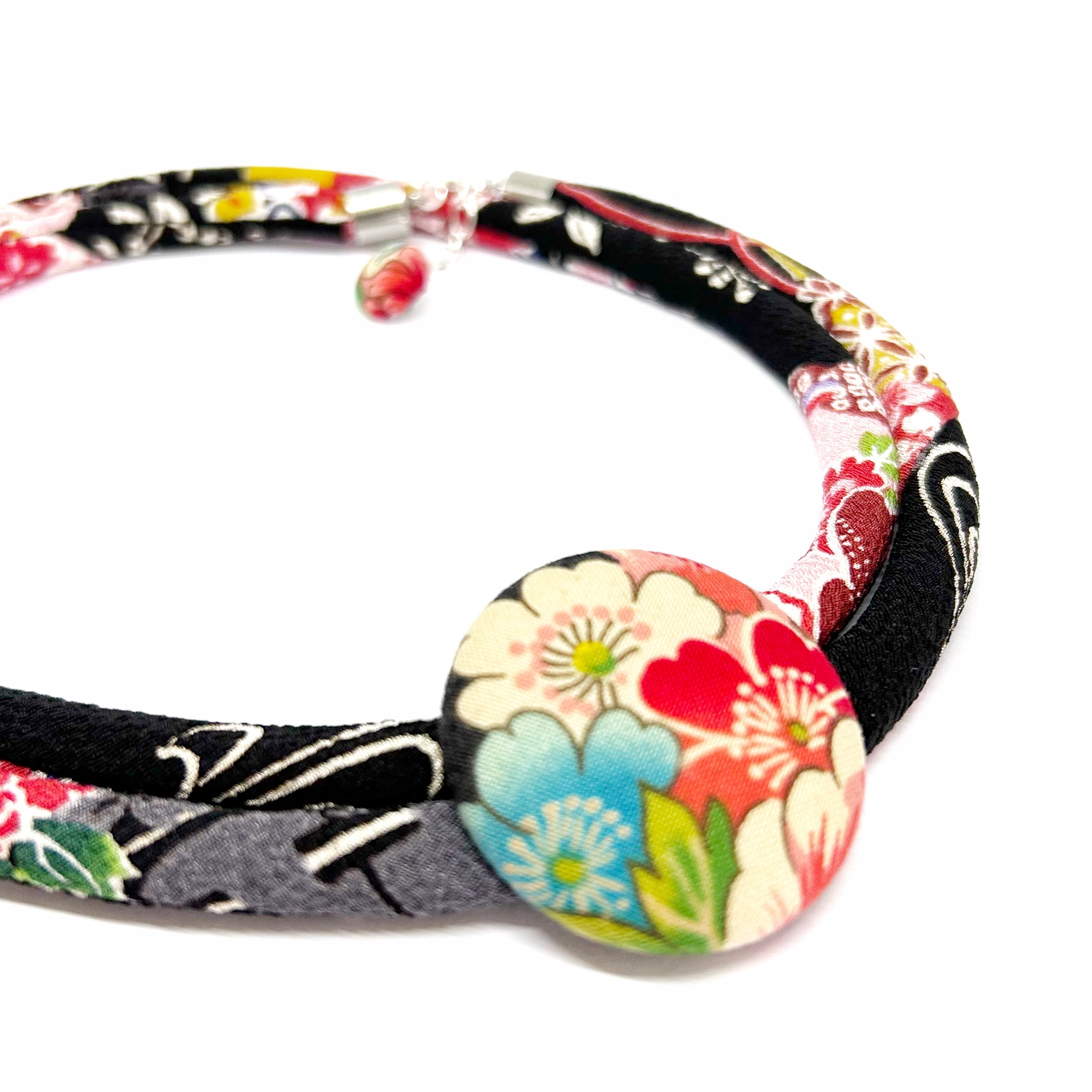 Kimono Cord Necklace - Black Blossom