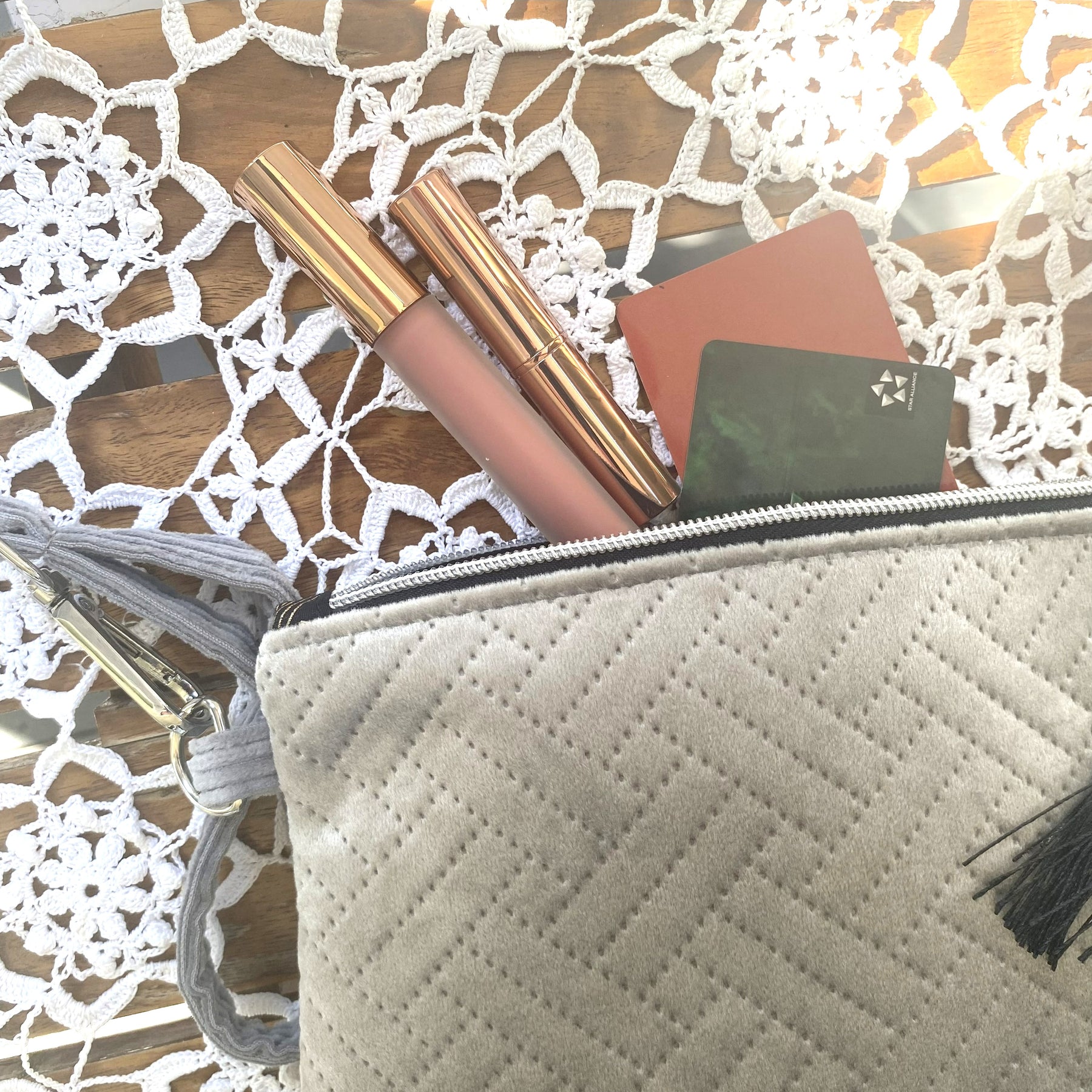 Velvet clutch purse - silver grey