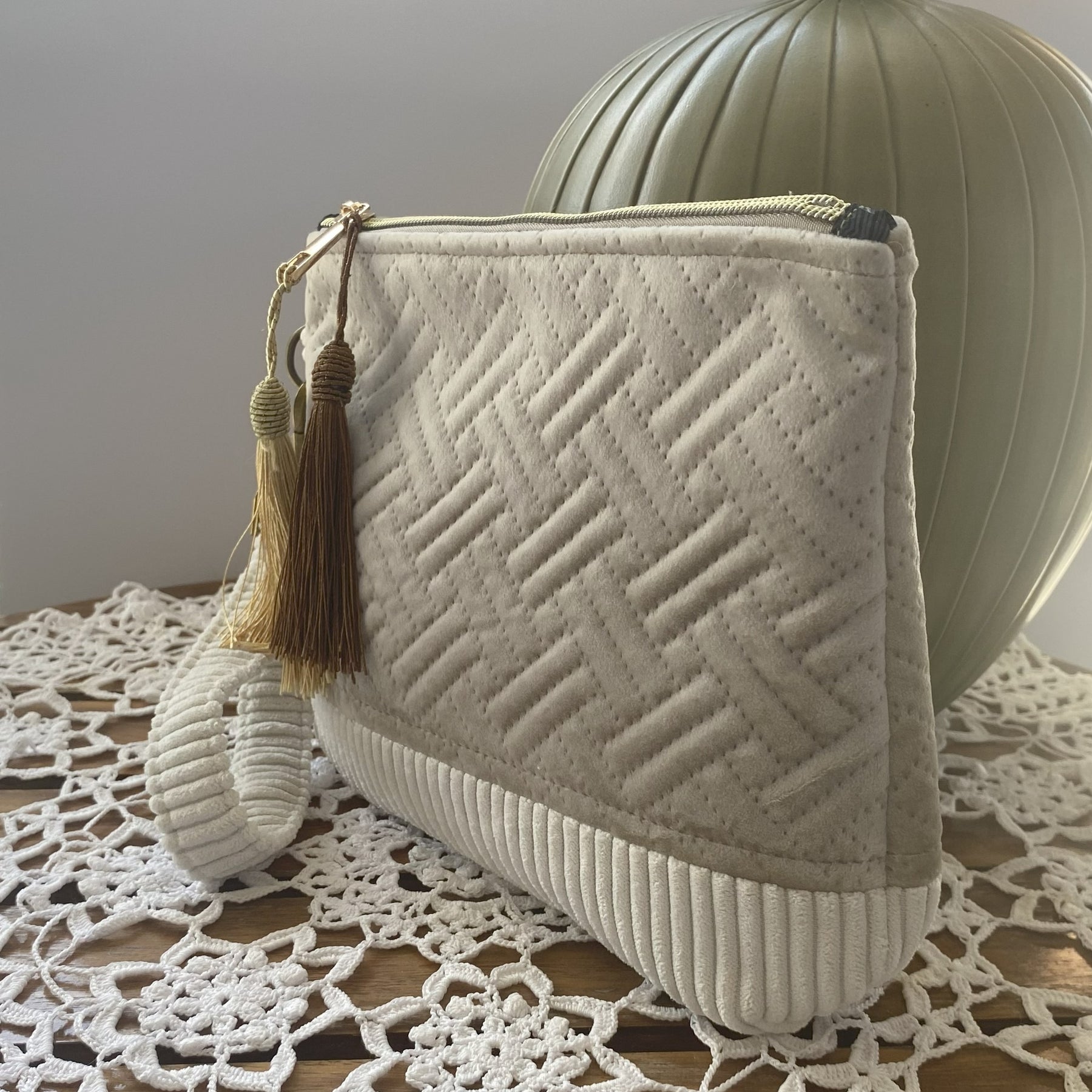 Velvet clutch purse - stone