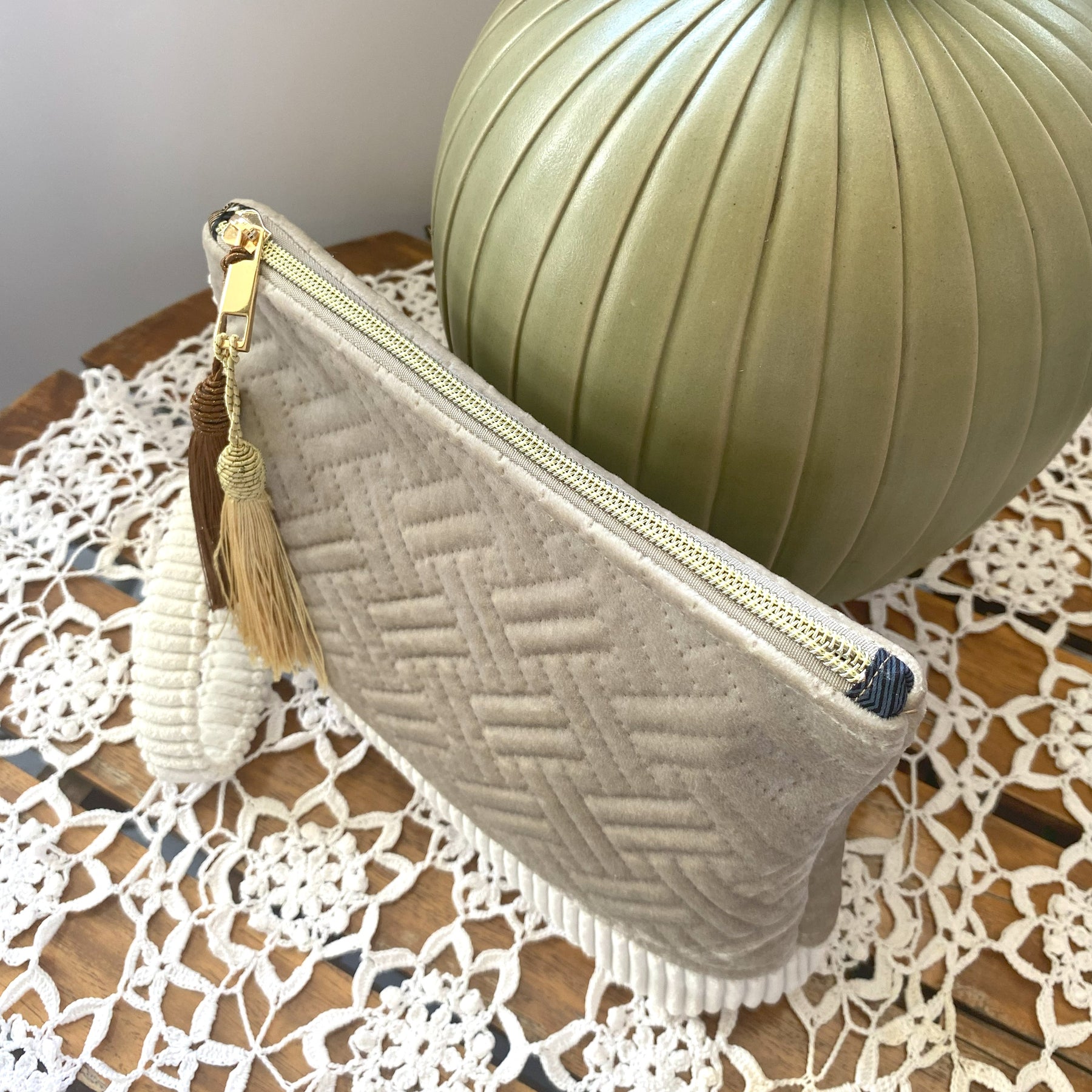 Velvet clutch purse - stone