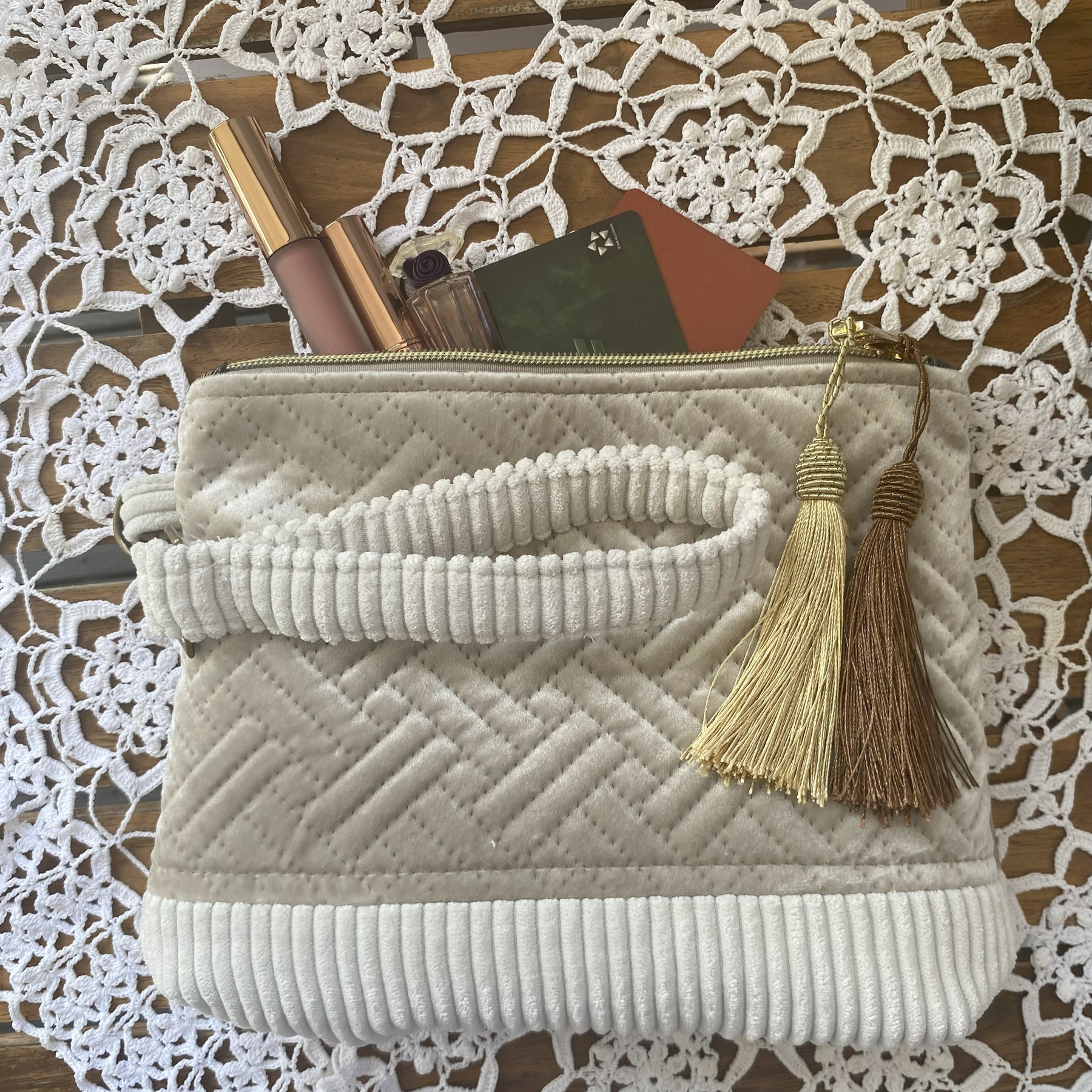 Velvet clutch purse - stone