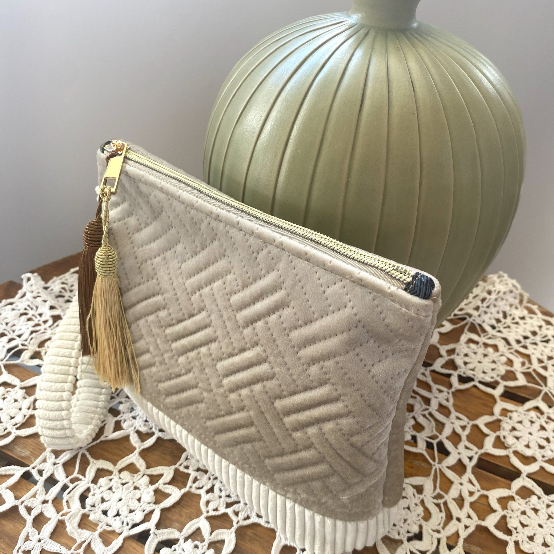 Velvet clutch purse - stone