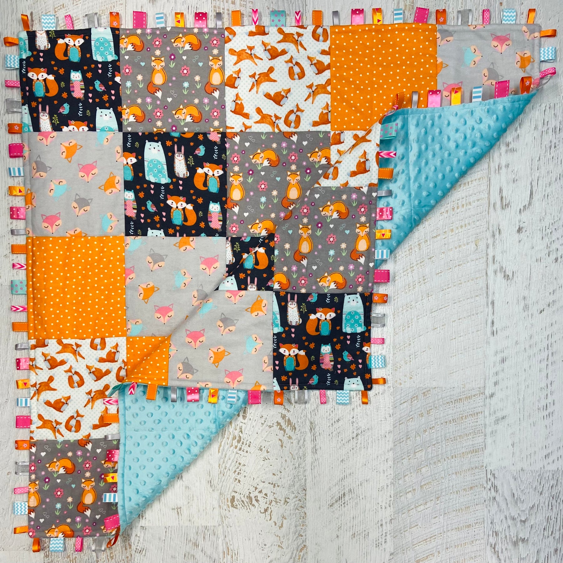 Tag-a-long Baby Quilt / Play Mat - Bright Foxes