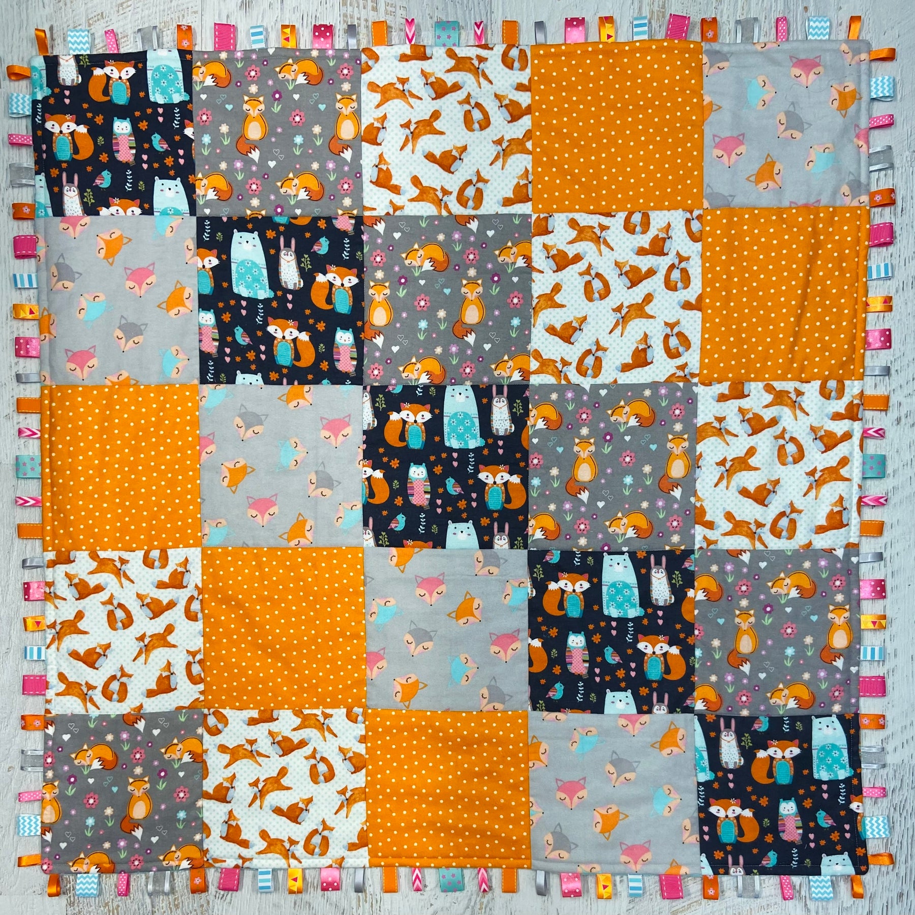 Tag-a-long Baby Quilt / Play Mat - Bright Foxes