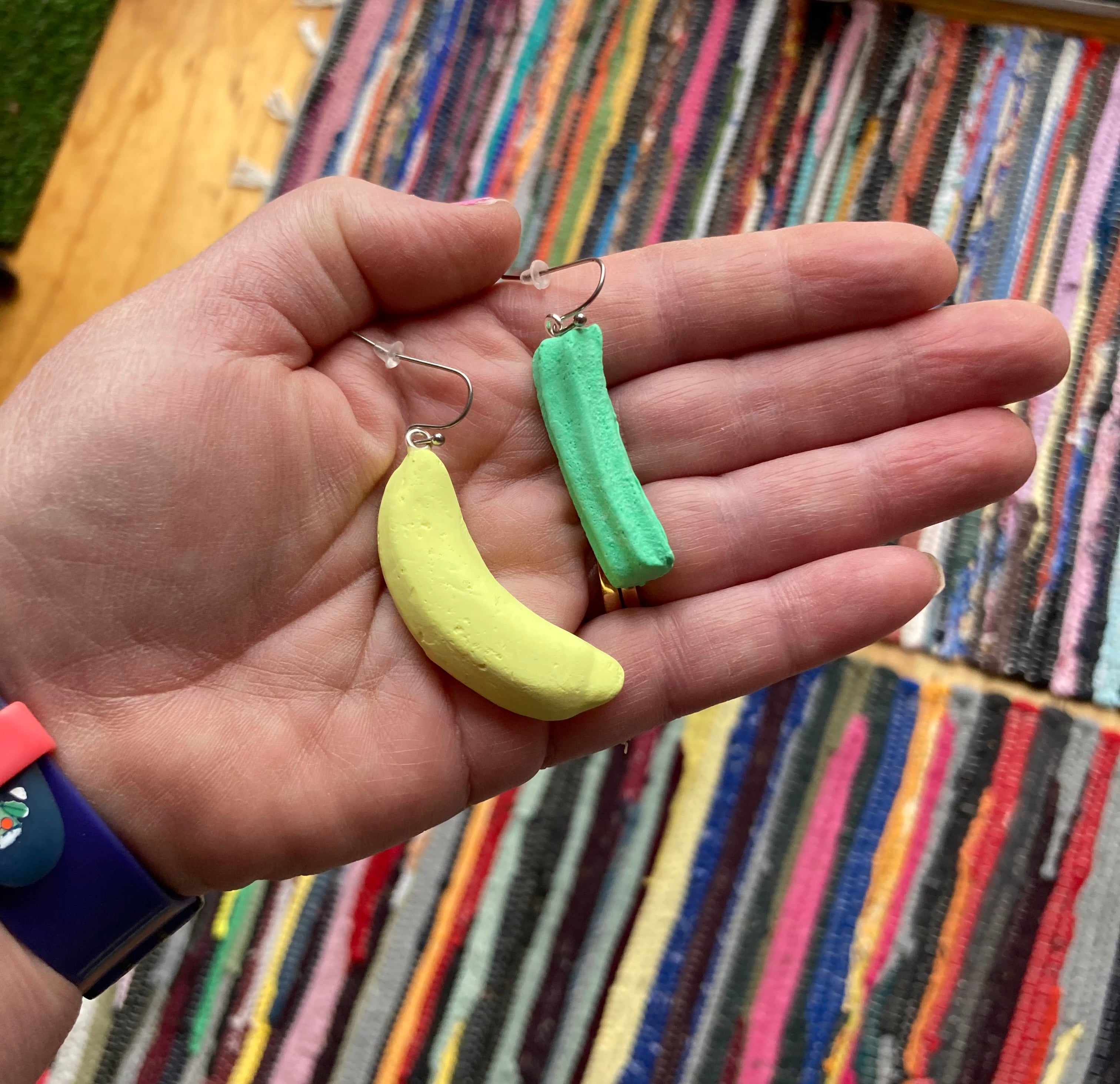 Green musk stick / banana earrings