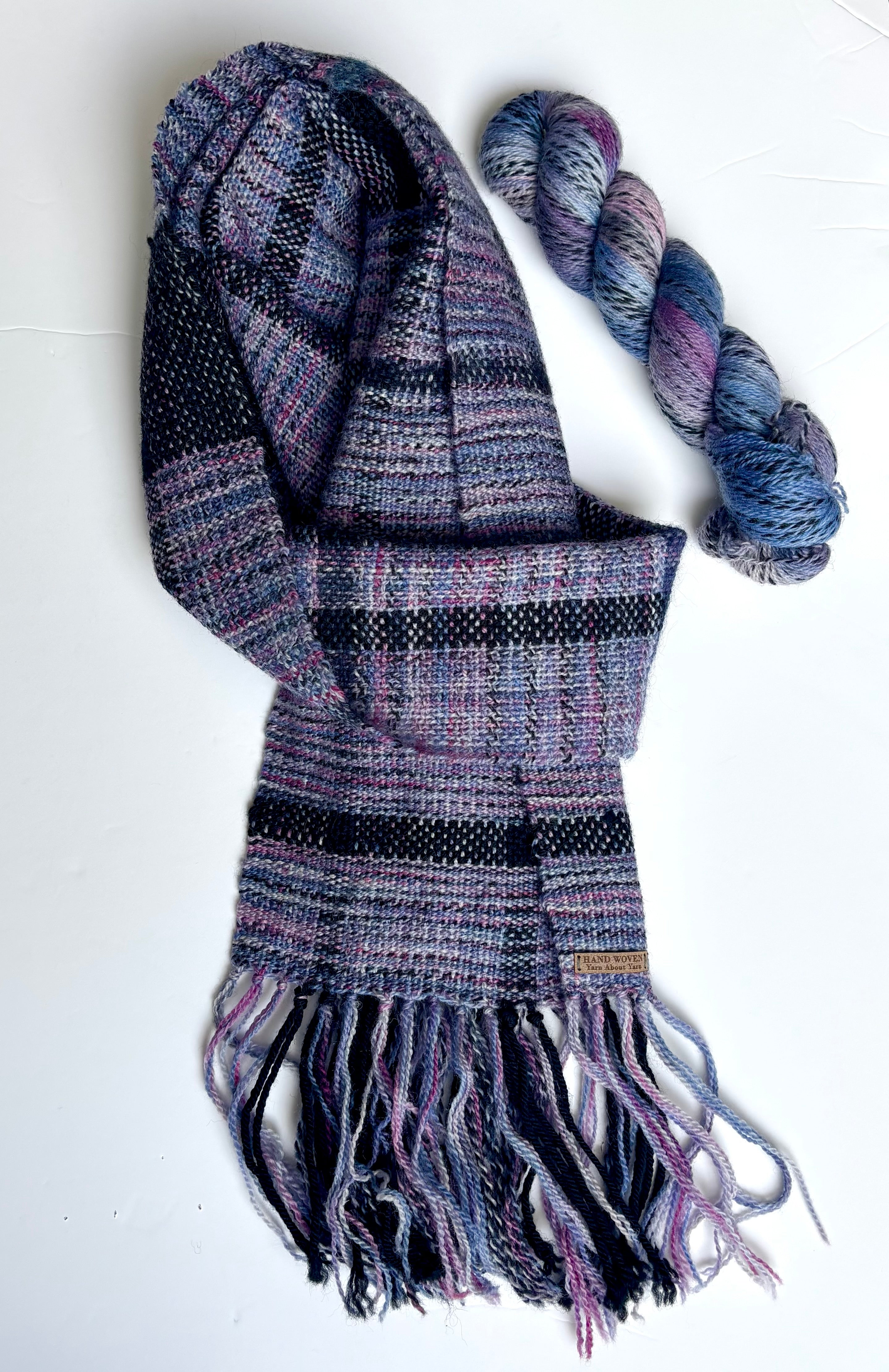 Handwoven Scarf - Pink - Blue - Purple - Wool - Alpaca - Mohair - Cotton