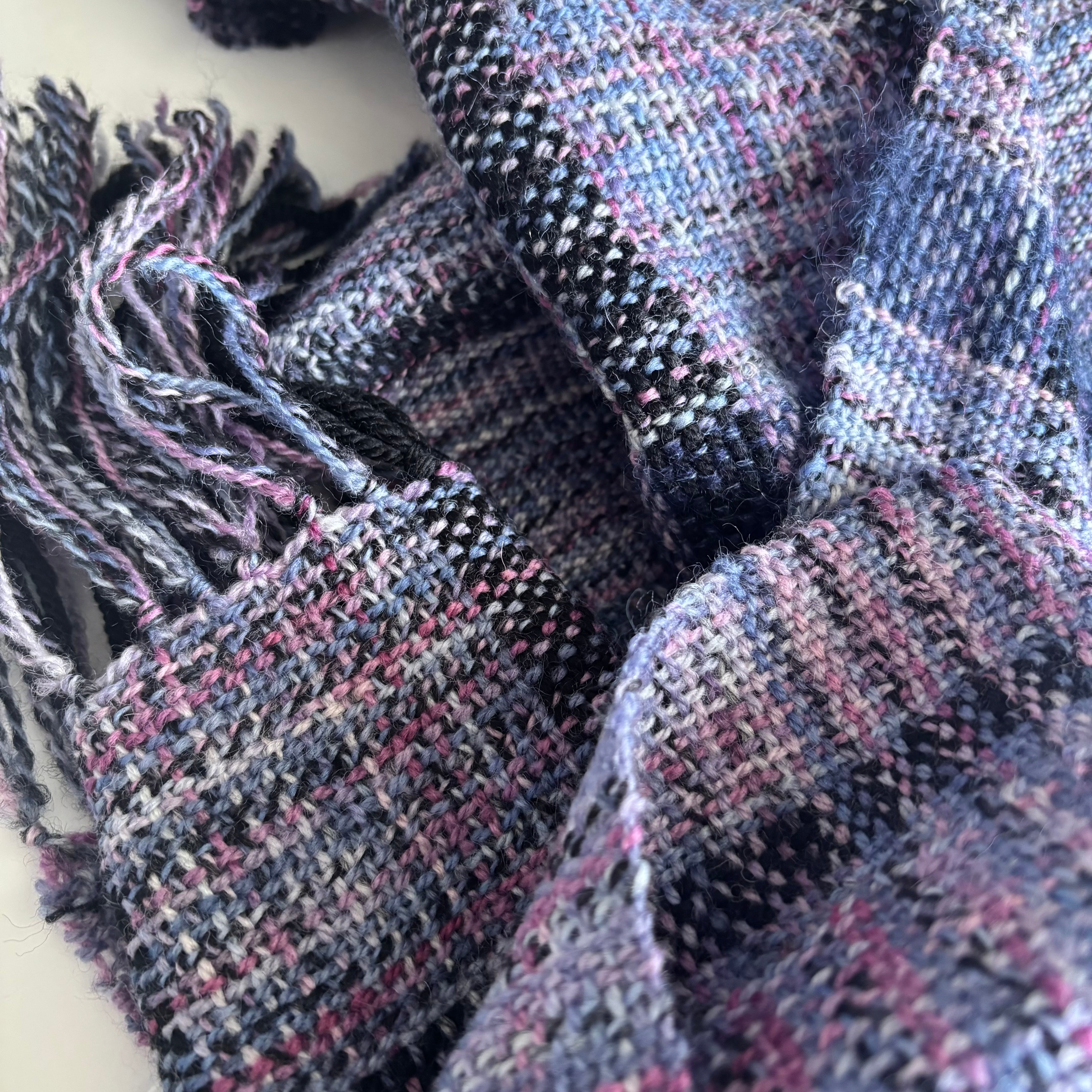 Handwoven Scarf - Pink - Blue - Purple - Wool - Alpaca - Mohair - Cotton