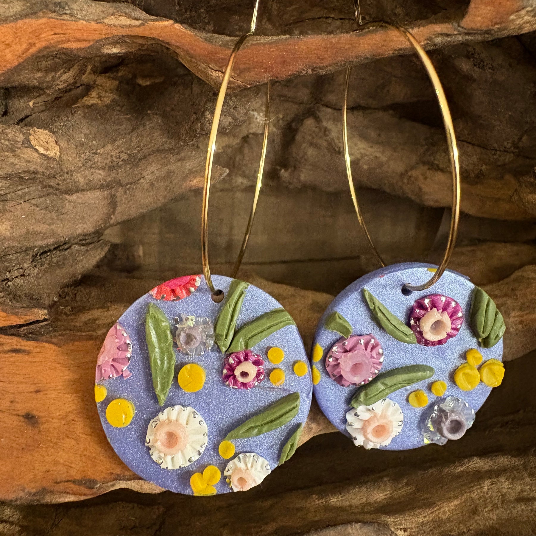 Australian floral hoop earrings  | Handmade and Hand Painted Floral Hoop Earrings