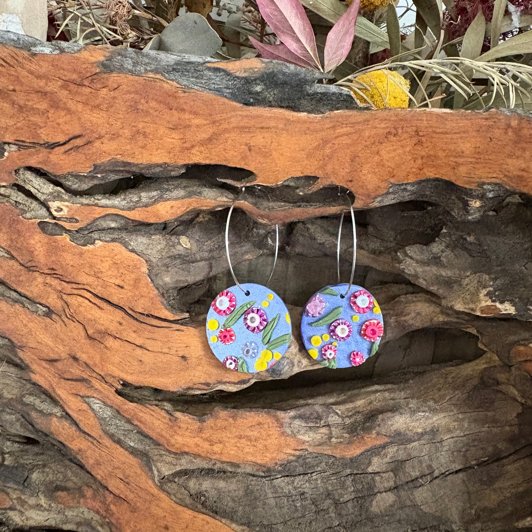 Australian floral hoop earrings  | Handmade and Hand Painted Floral Hoop Earrings