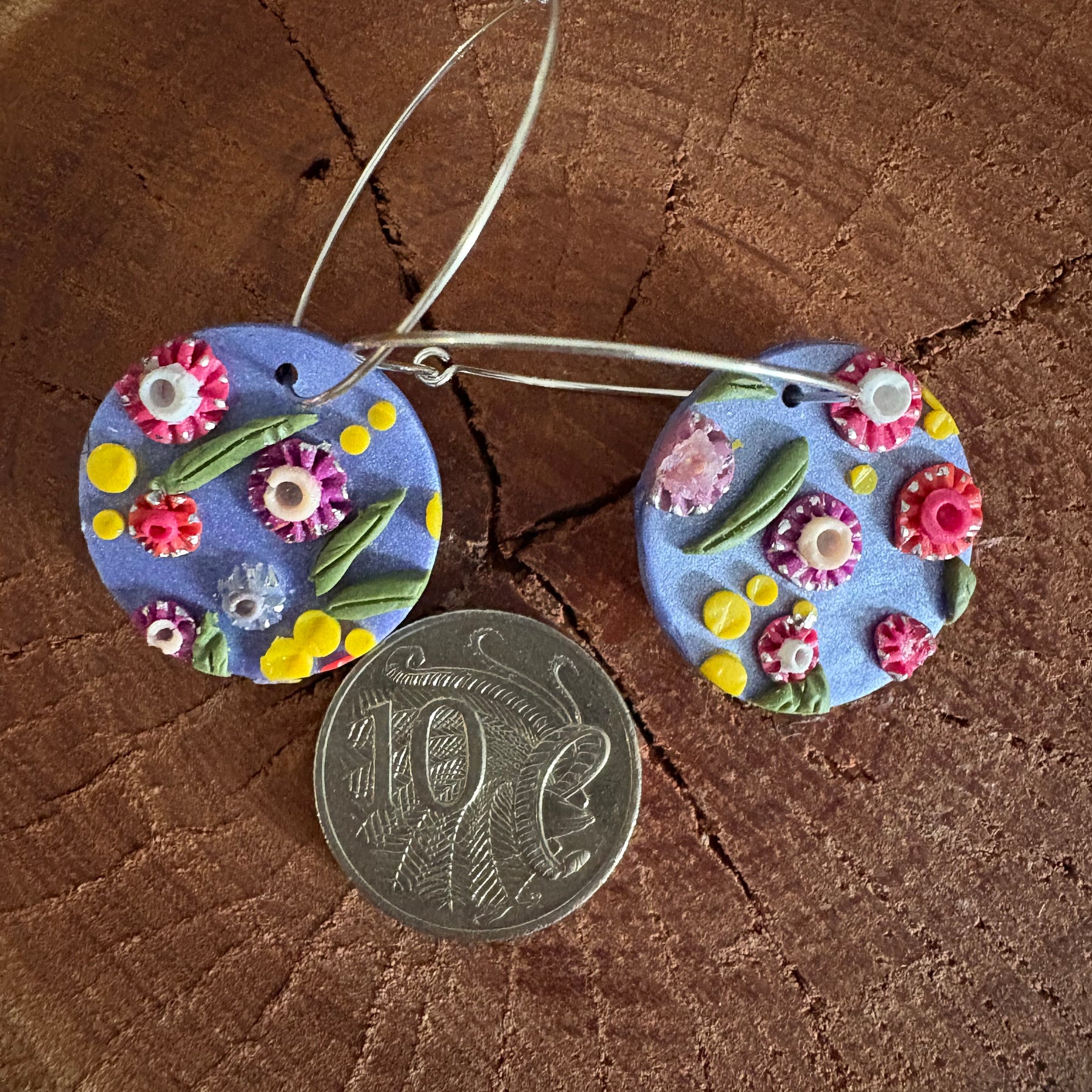 Australian floral hoop earrings  | Handmade and Hand Painted Floral Hoop Earrings