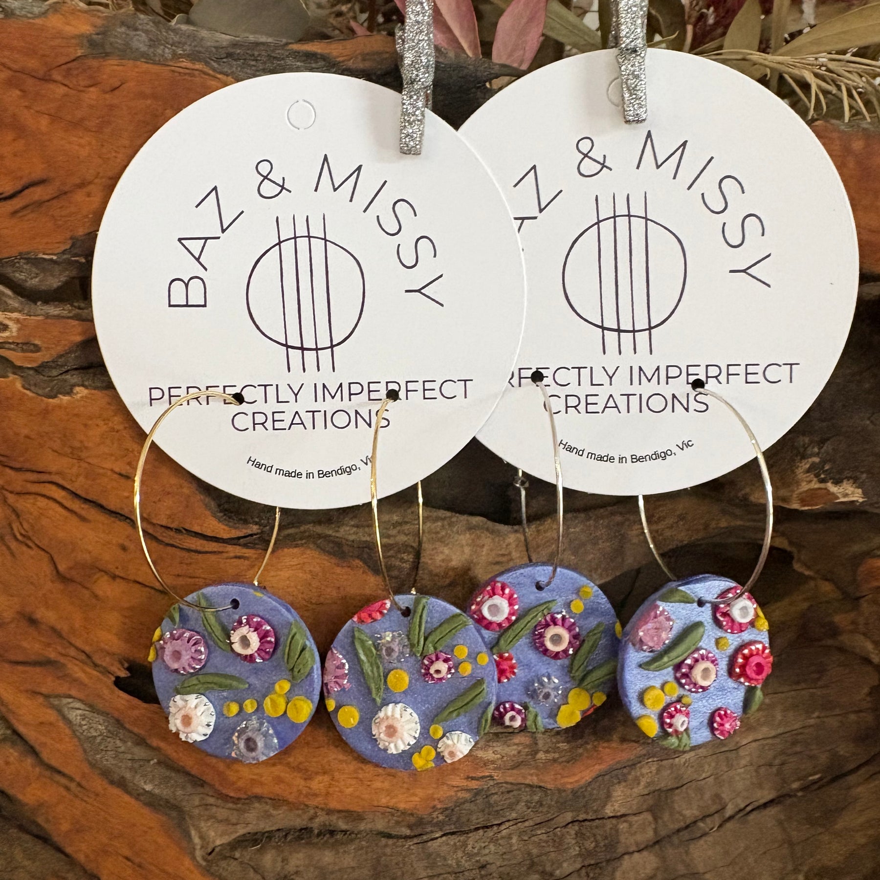 Australian floral hoop earrings  | Handmade and Hand Painted Floral Hoop Earrings