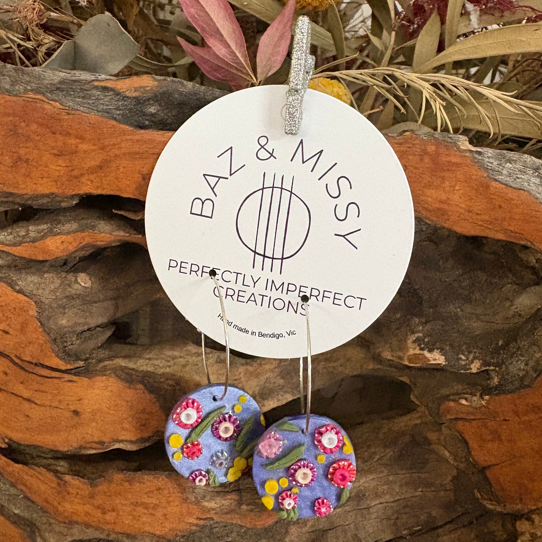 Australian floral hoop earrings  | Handmade and Hand Painted Floral Hoop Earrings