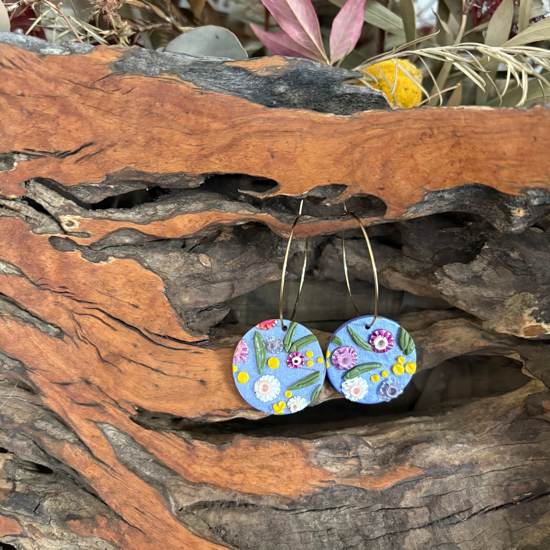 Australian floral hoop earrings  | Handmade and Hand Painted Floral Hoop Earrings