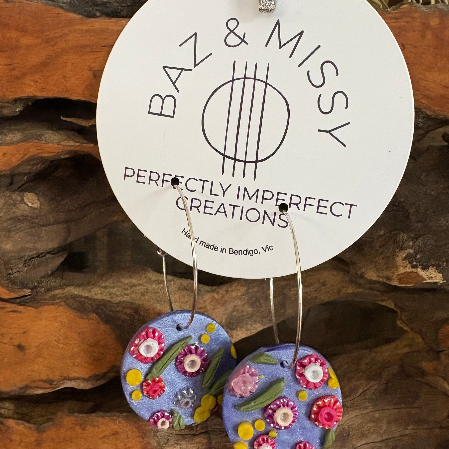 Australian floral hoop earrings  | Handmade and Hand Painted Floral Hoop Earrings