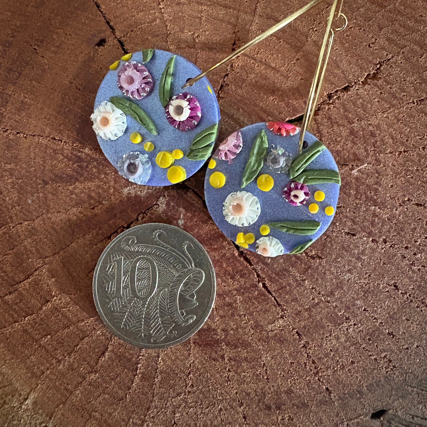 Australian floral hoop earrings  | Handmade and Hand Painted Floral Hoop Earrings