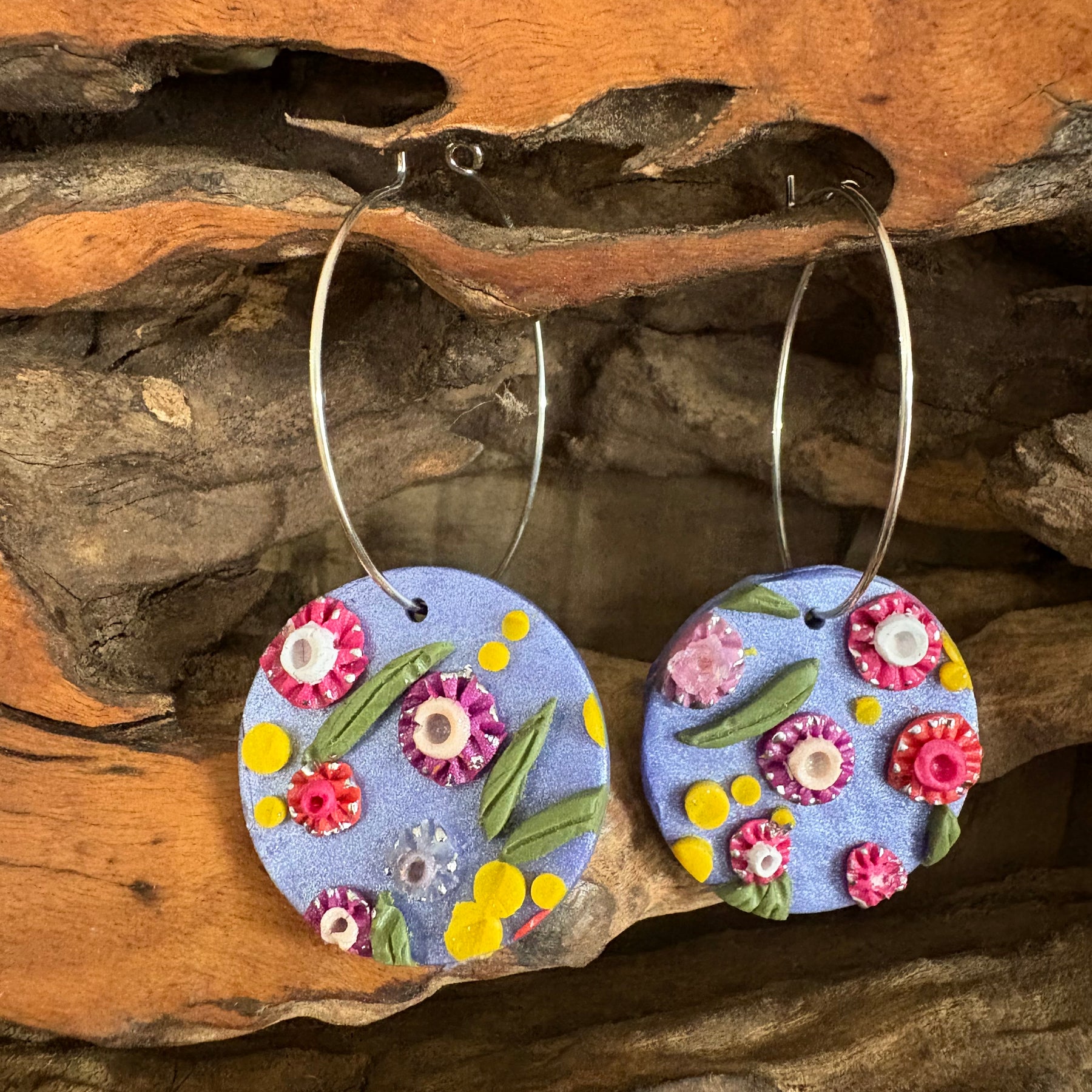 Australian floral hoop earrings  | Handmade and Hand Painted Floral Hoop Earrings