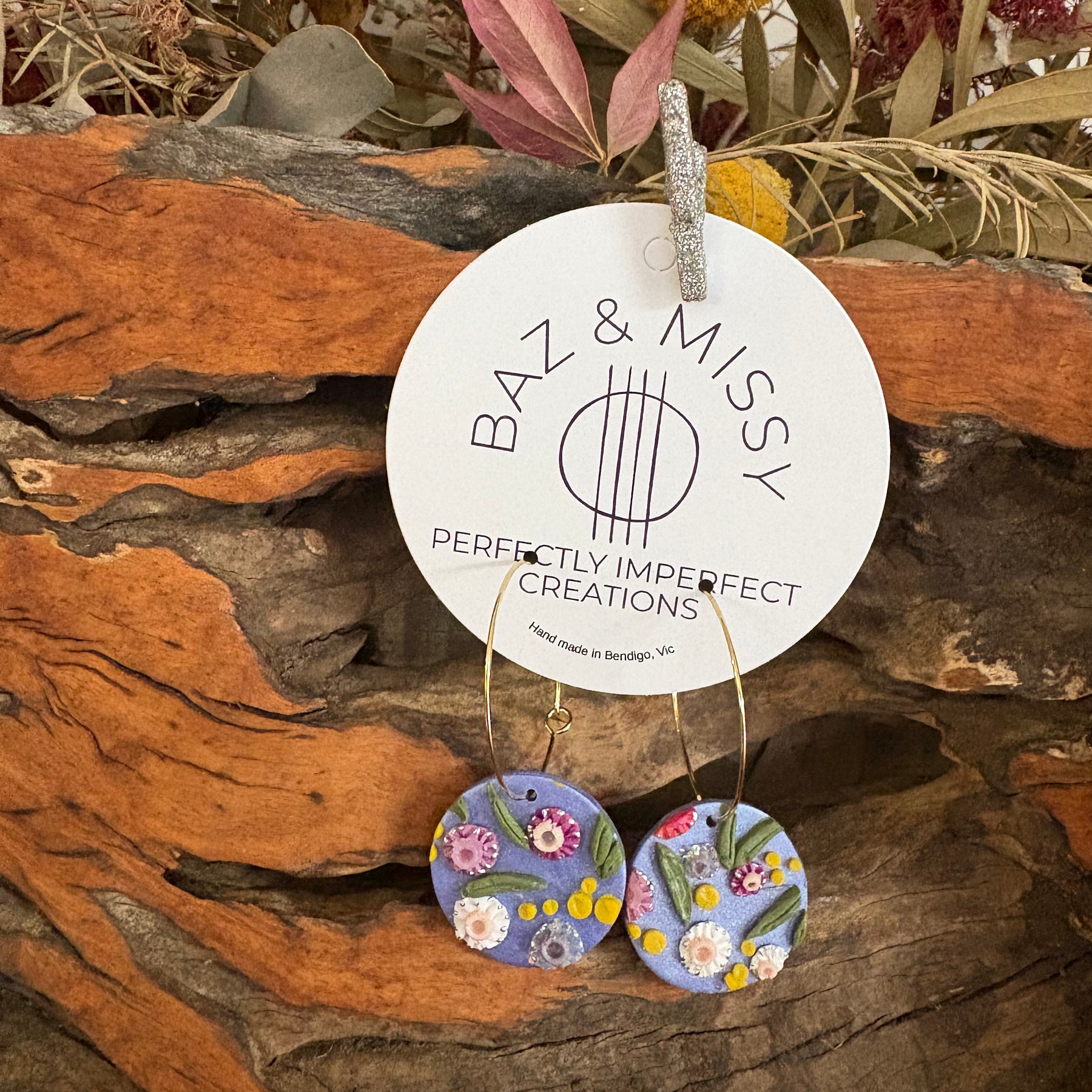 Australian floral hoop earrings  | Handmade and Hand Painted Floral Hoop Earrings