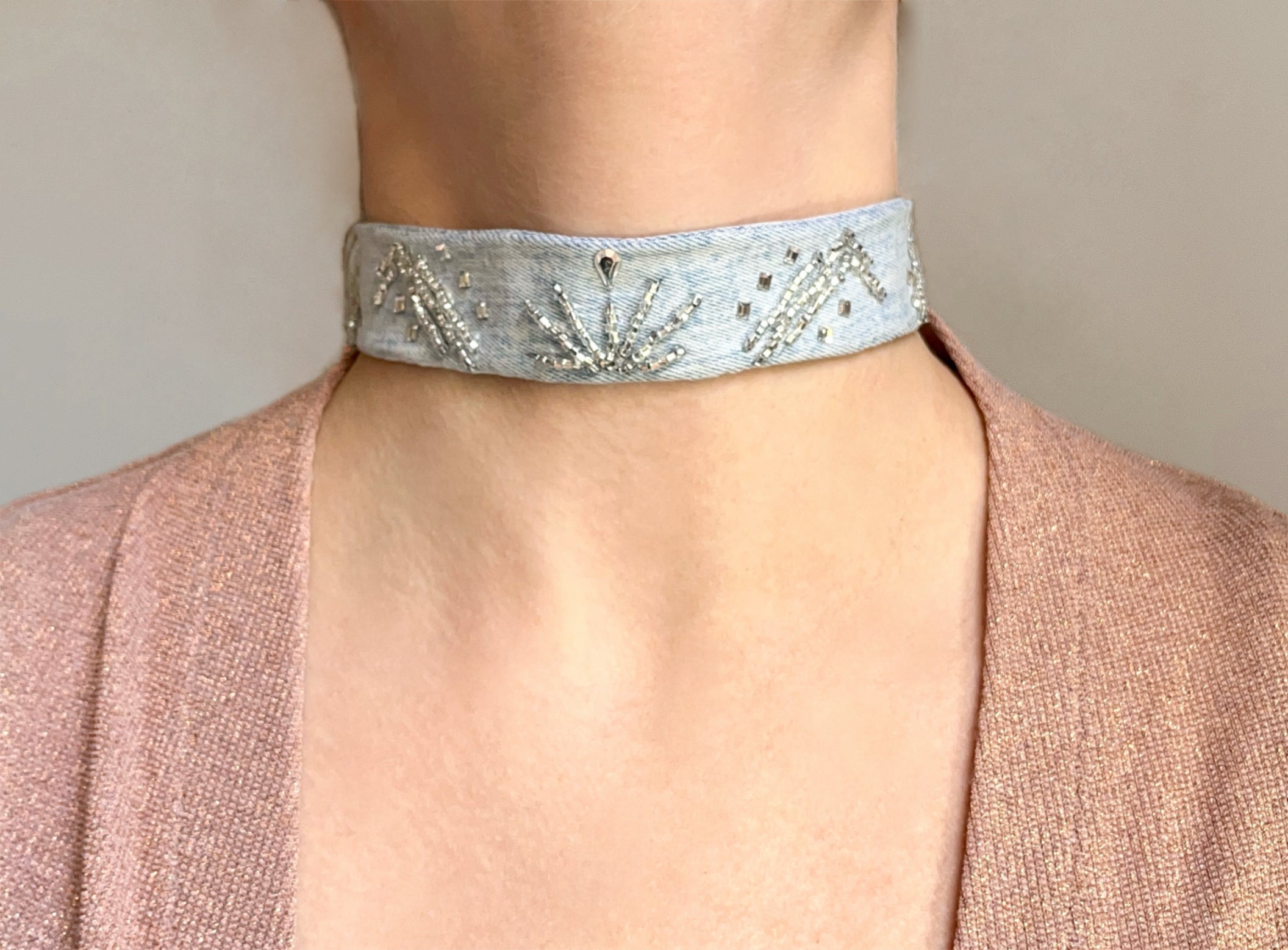 STARDUST DENIM * 2 colors | jeans choker, necklace | beaded