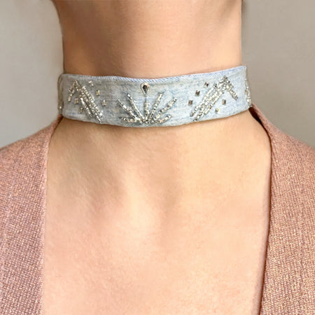 STARDUST DENIM * 2 colors | jeans choker, necklace | beaded