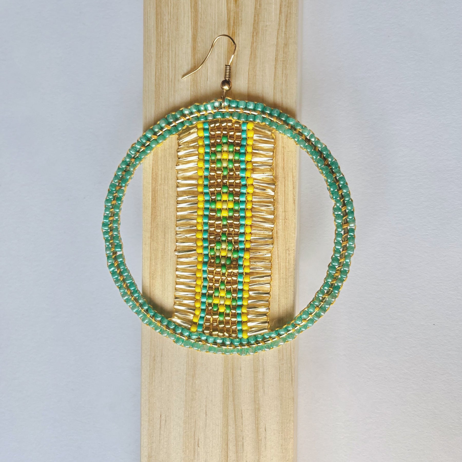 DESERT SUN | hoop earrings | blue, gold, green | beaded pattern