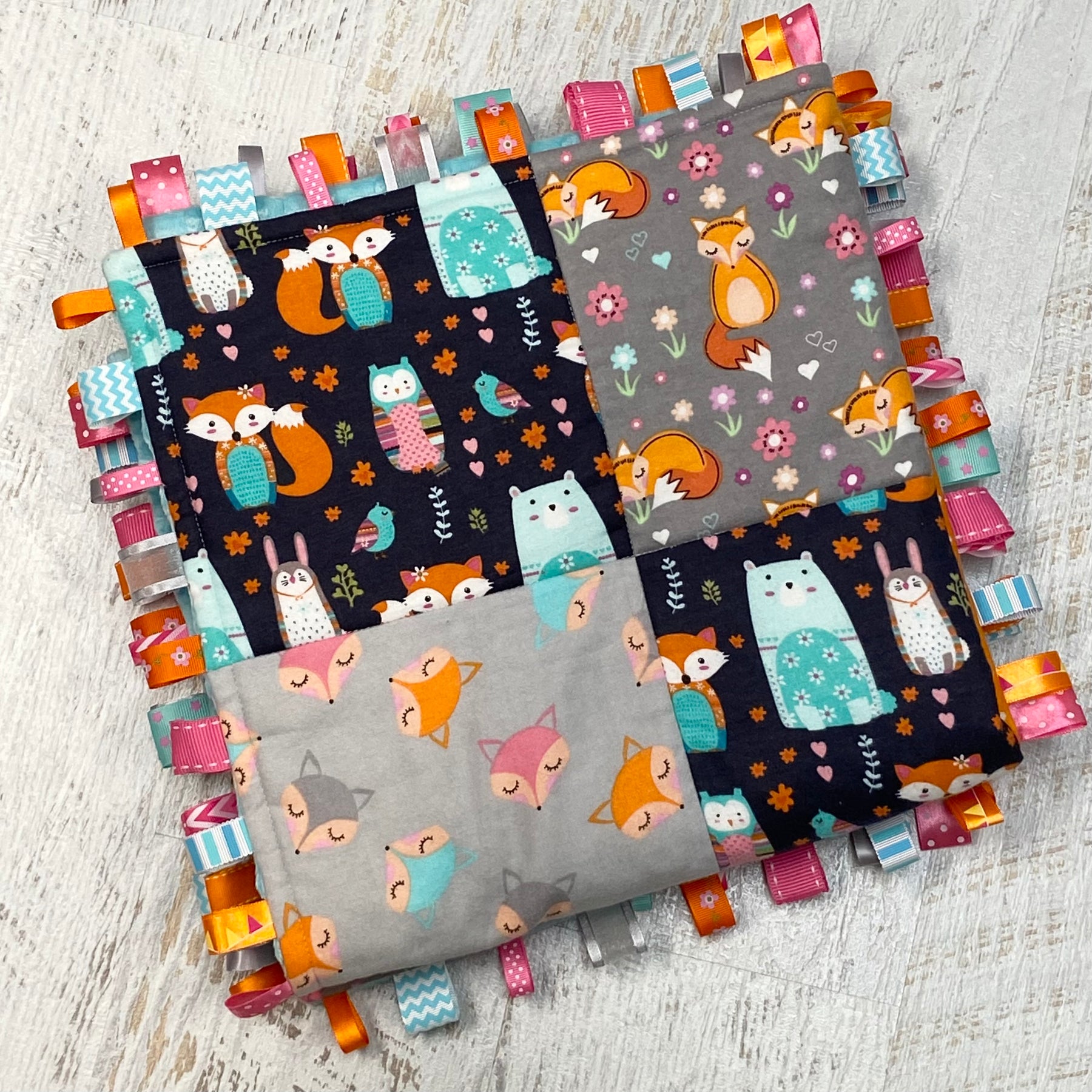 Tag-a-long Baby Quilt / Play Mat - Bright Foxes