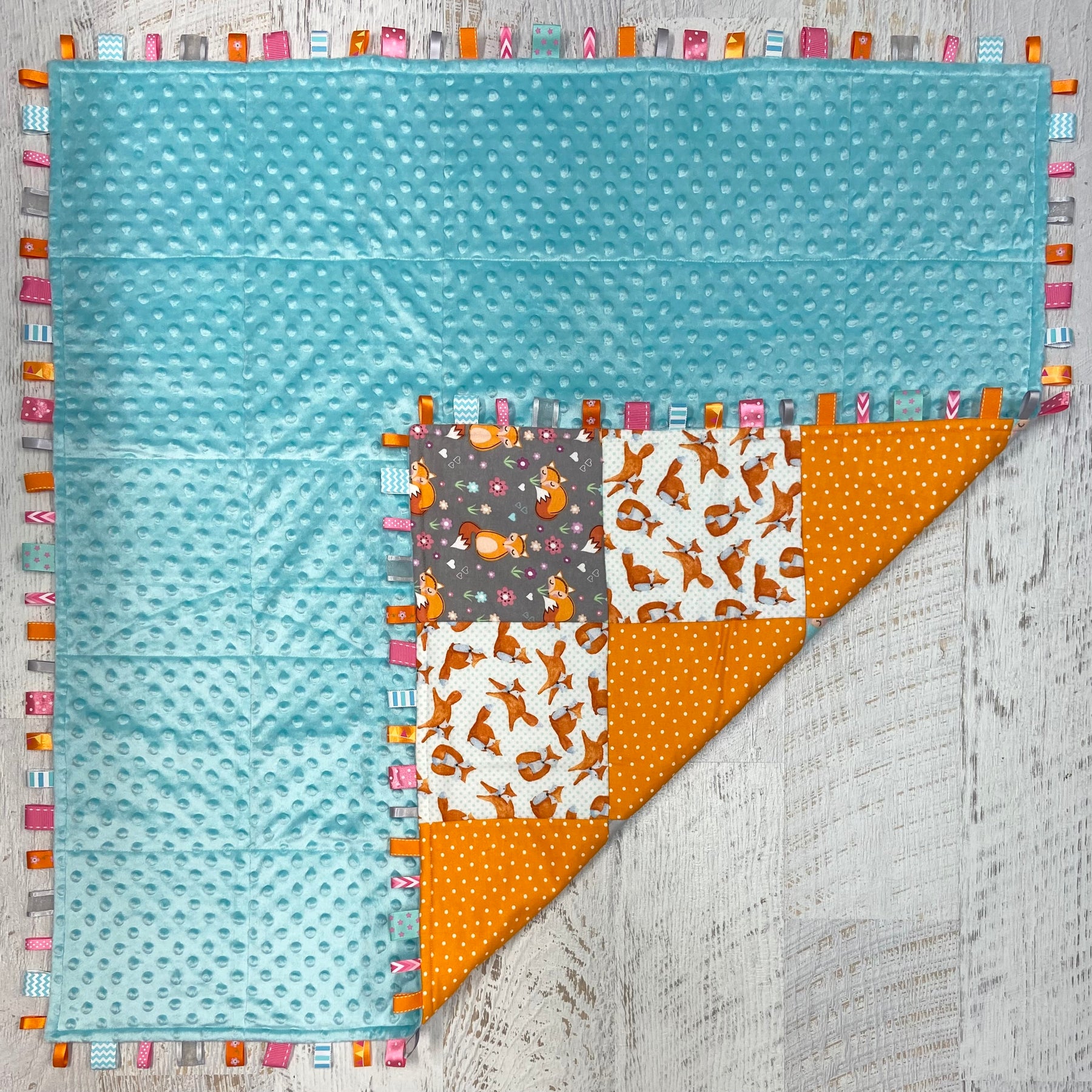 Tag-a-long Baby Quilt / Play Mat - Bright Foxes
