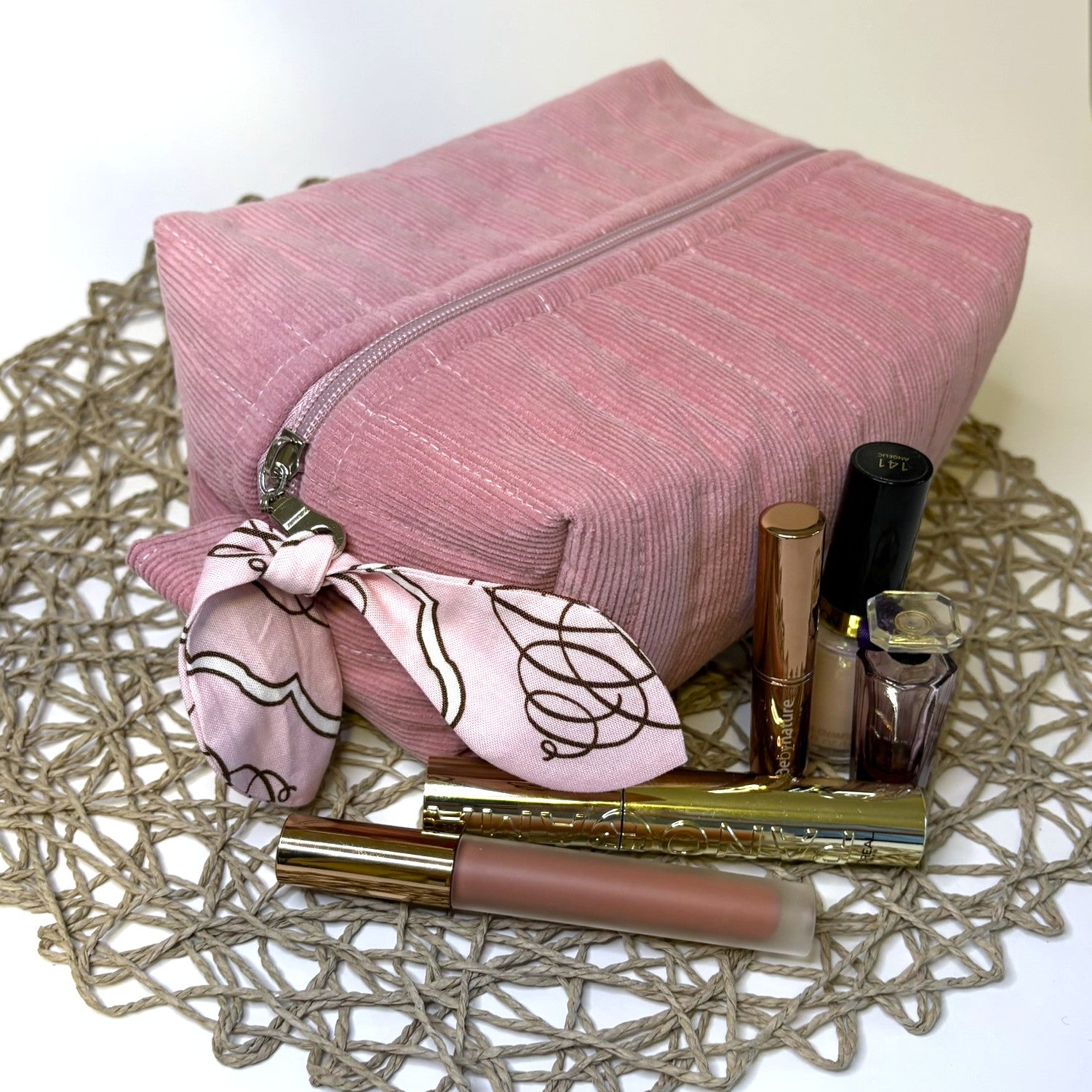 Makeup, cosmetic or tech bag - Quilted Blush Pink Corduroy