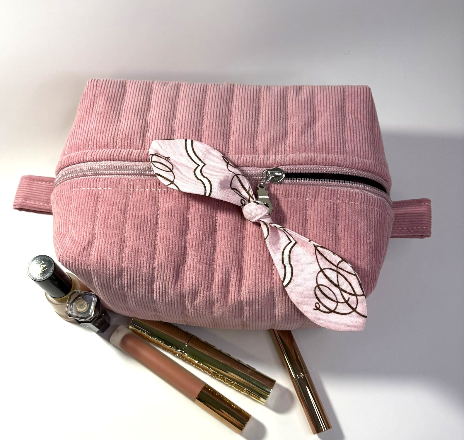 Makeup, cosmetic or tech bag - Quilted Blush Pink Corduroy