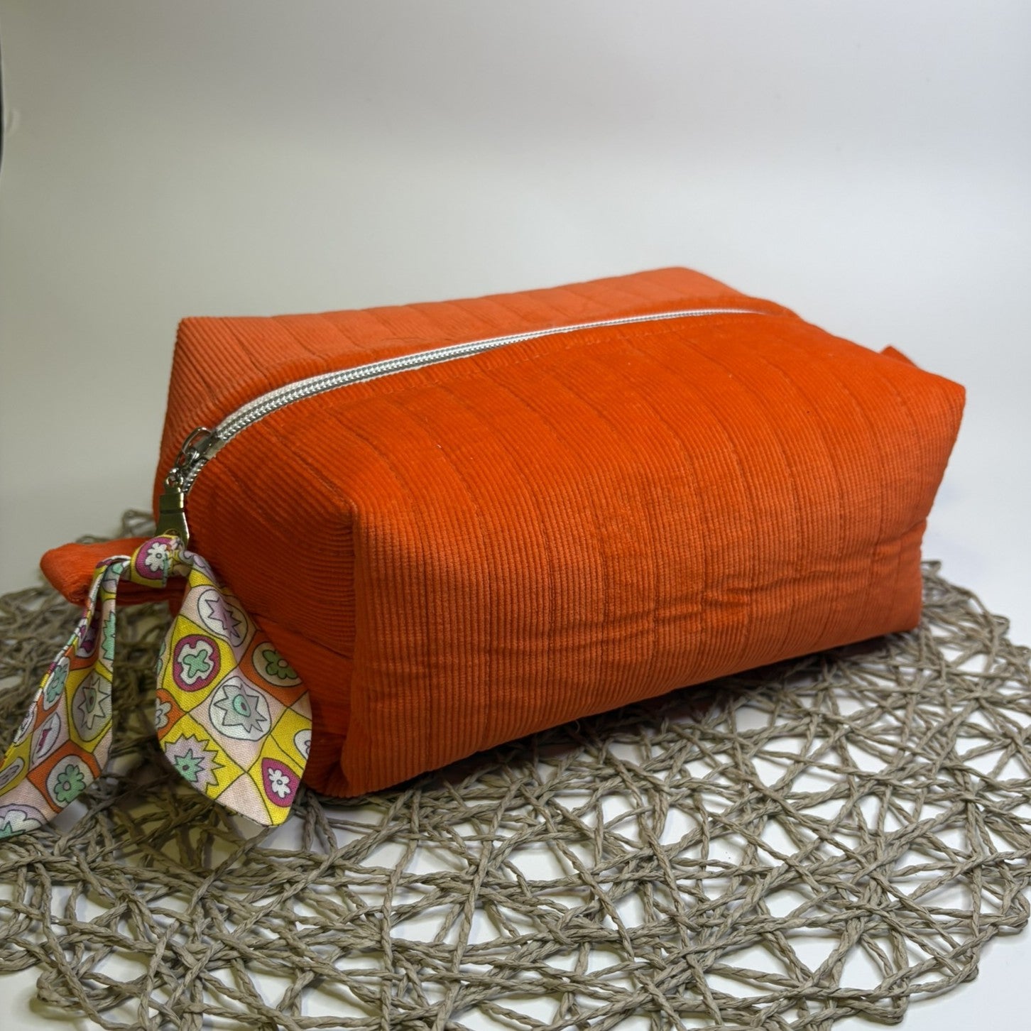 Makeup, cosmetic or tech bag - Quilted Orange Corduroy
