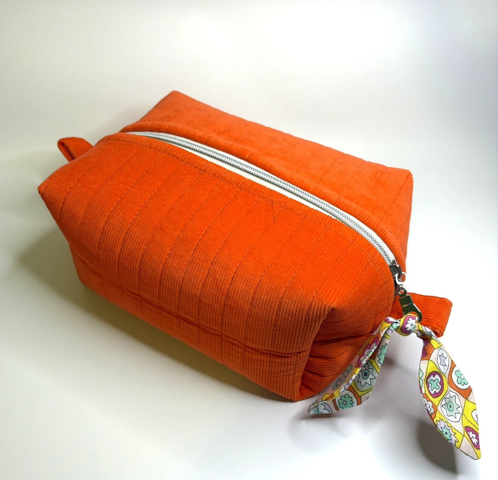 Makeup, cosmetic or tech bag - Quilted Orange Corduroy