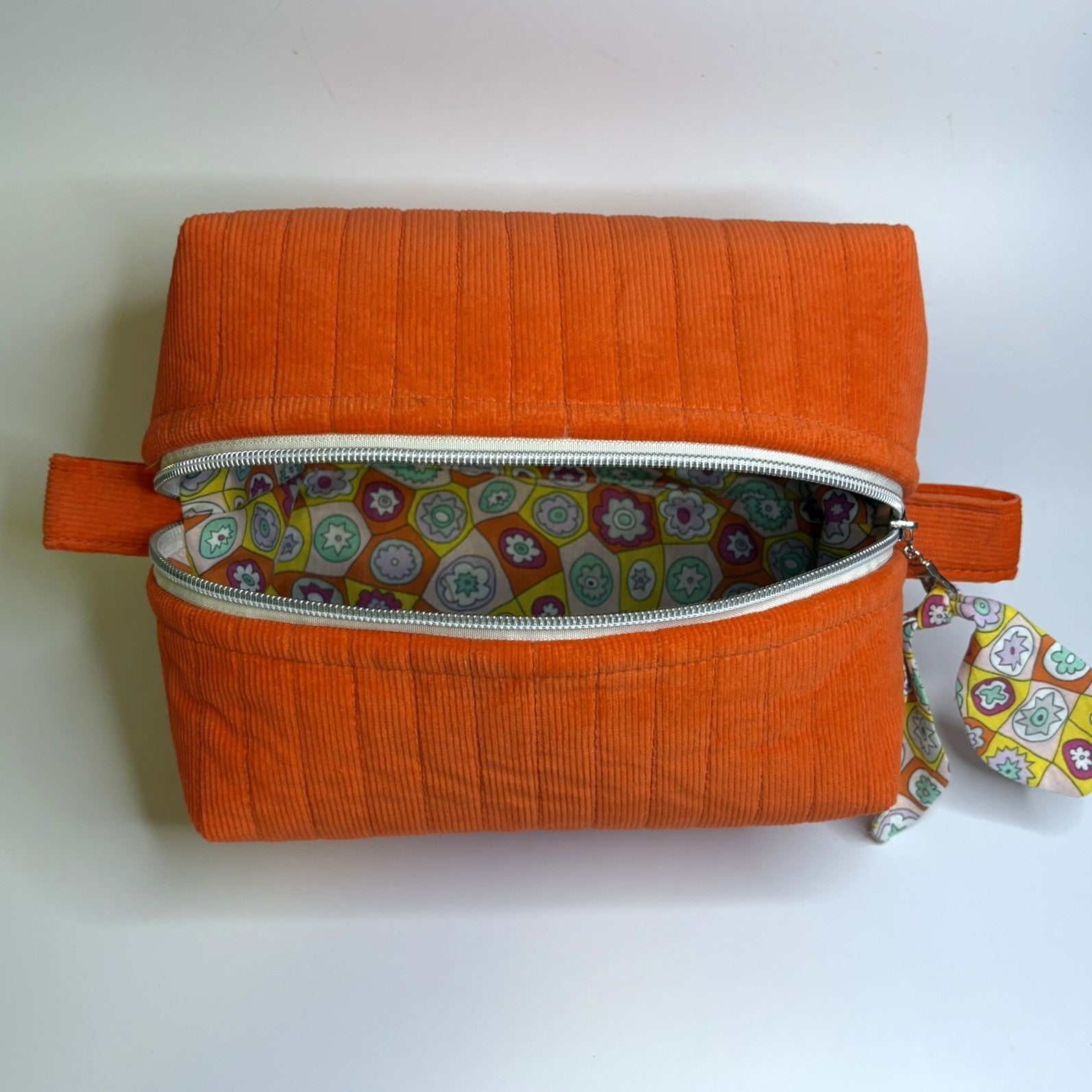 Makeup, cosmetic or tech bag - Quilted Orange Corduroy