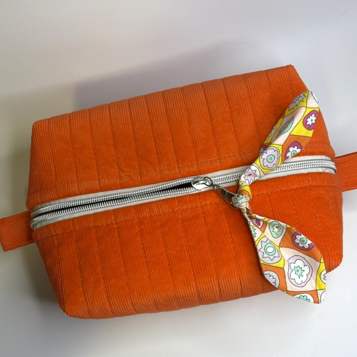 Makeup, cosmetic or tech bag - Quilted Orange Corduroy
