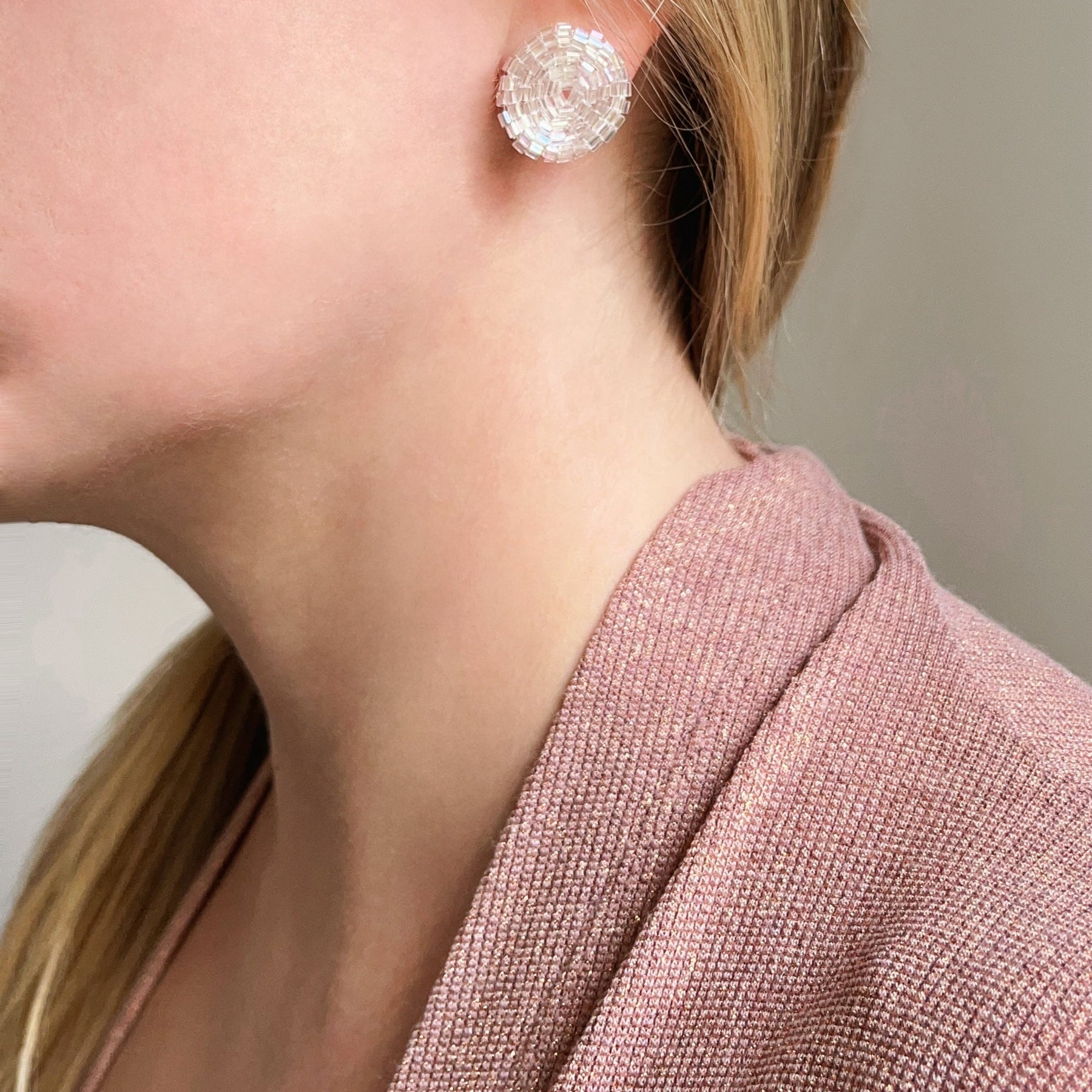 Turquoise MOON * 3 colors | stud beaded earrings | silver, pink nude, blue turquoise