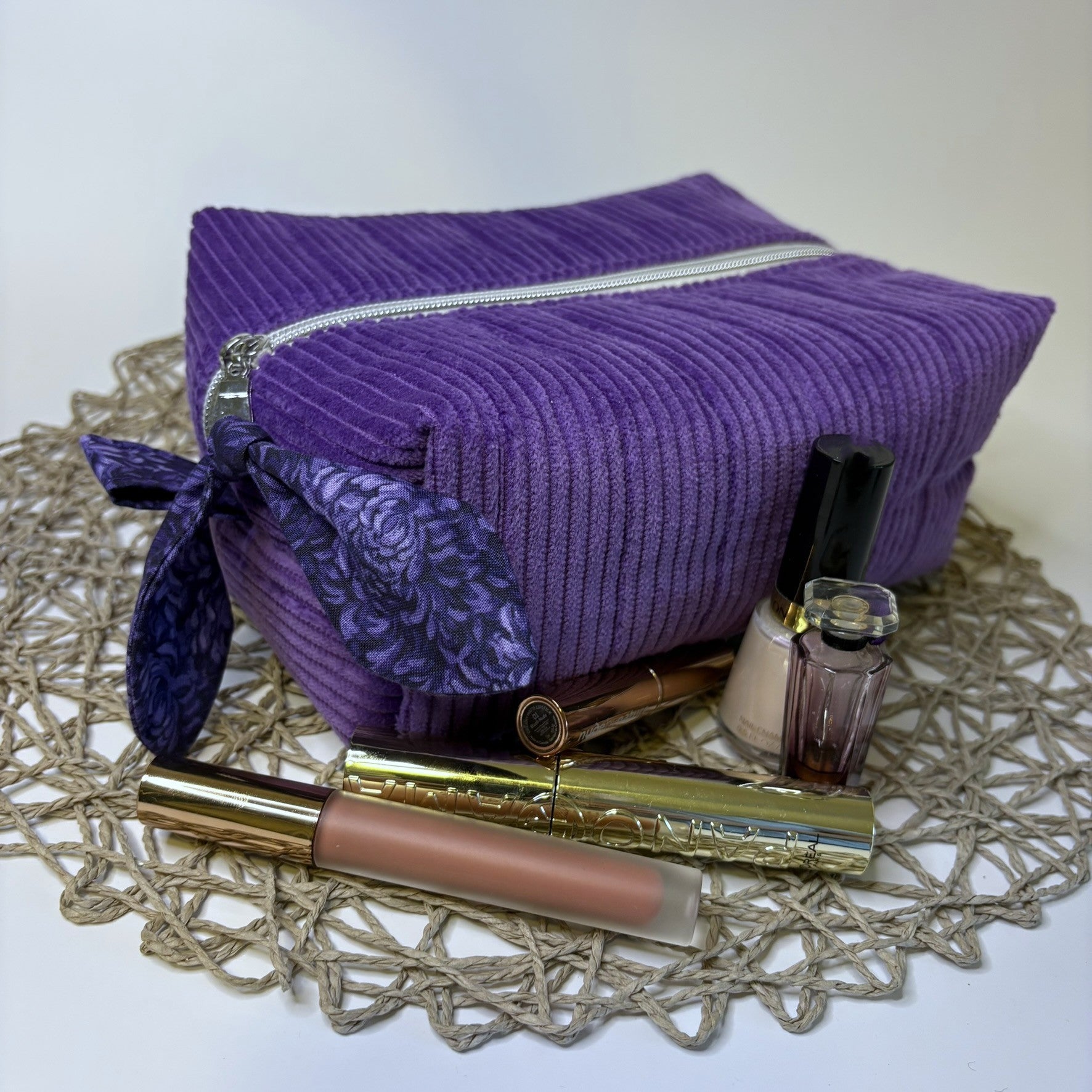 Makeup, cosmetic or tech bag - Quilted Amethyst Purple Corduroy