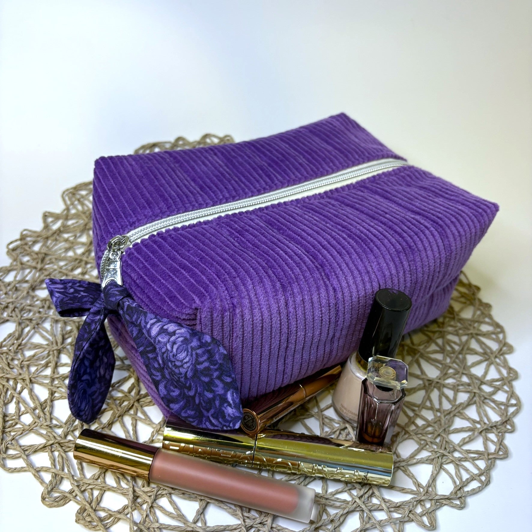 Makeup, cosmetic or tech bag - Quilted Amethyst Purple Corduroy